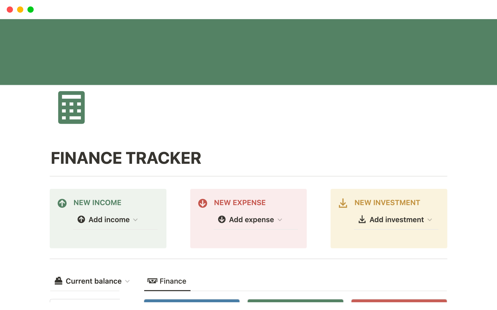 Eine Vorlagenvorschau für Finance Tracker