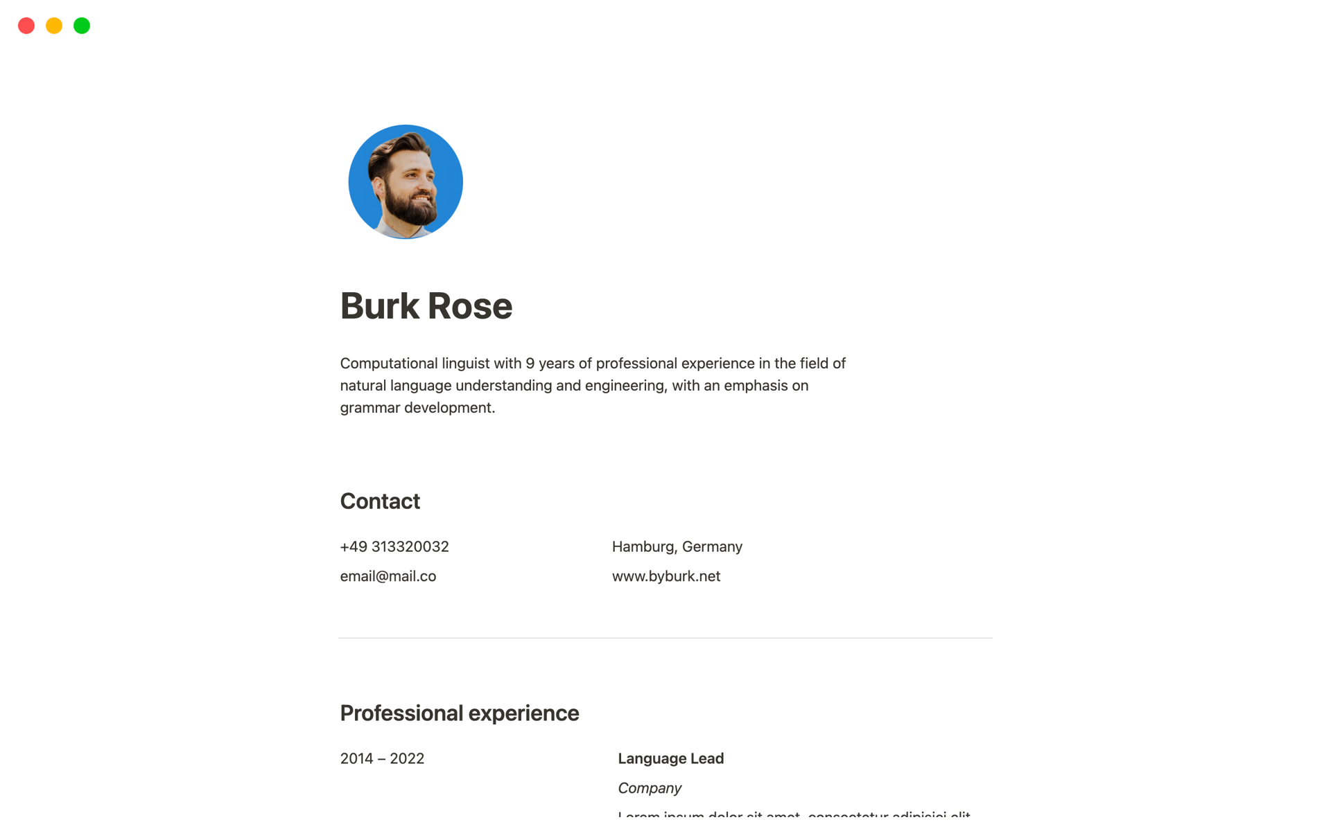 A template preview for Sweet Resume