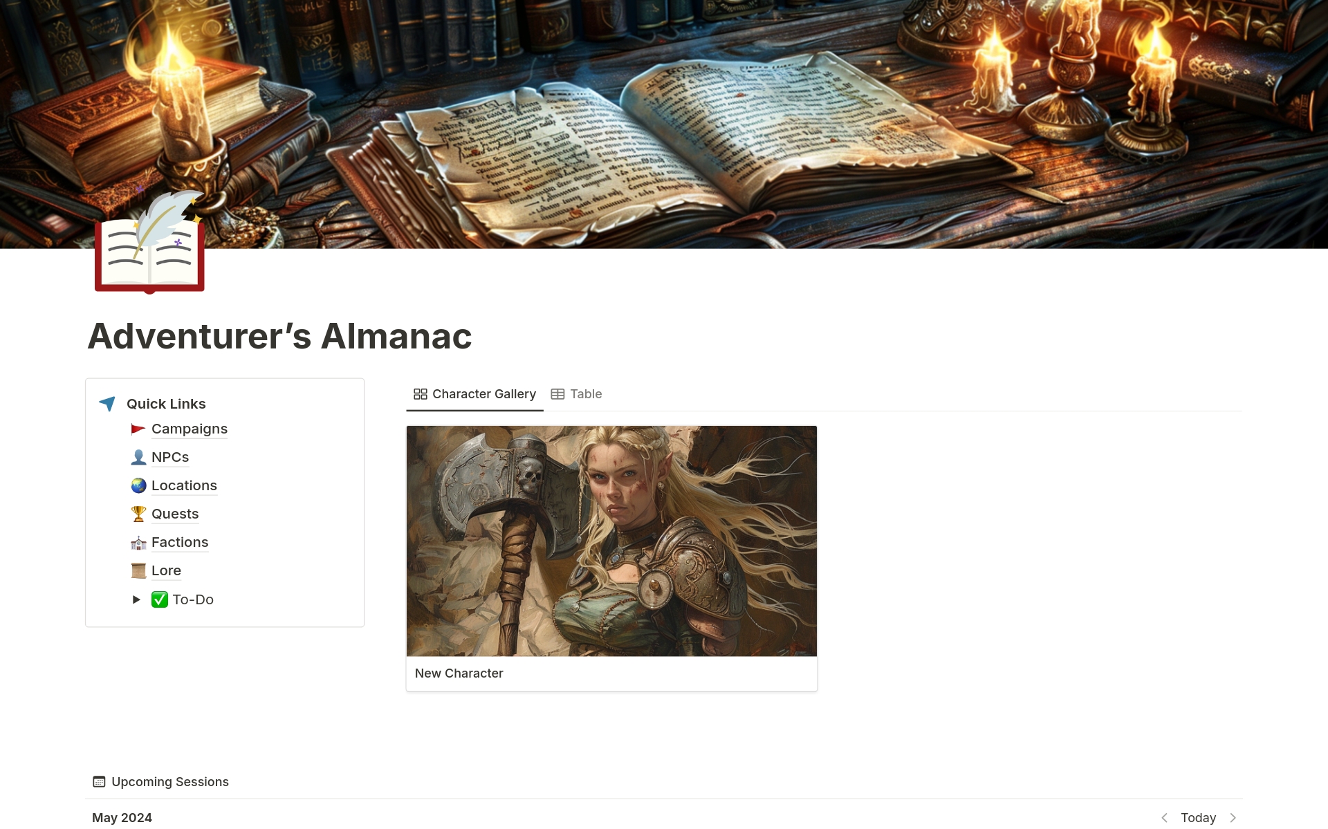 A template preview for TTRPG Adventurer's Almanac