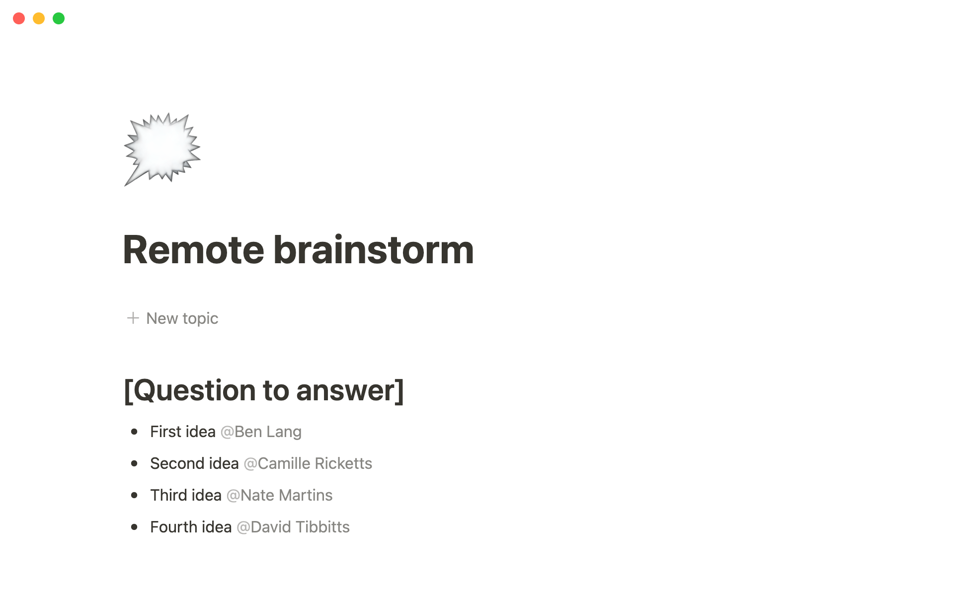 A template preview for Remote brainstorm