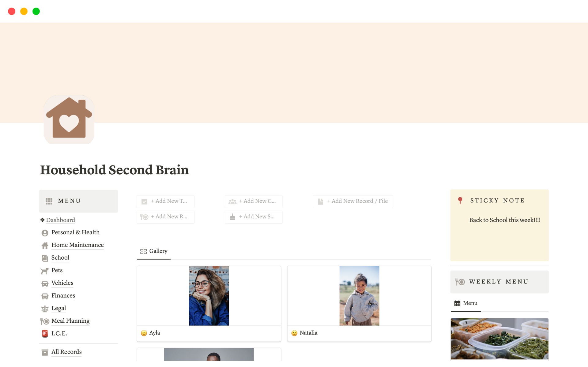 Family, Household & Adulting Second Brain Dashboard (for Parents, Homeowners, Couples)