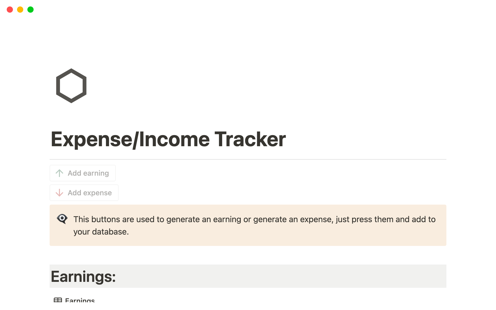 A template preview for Expense/Income tracker