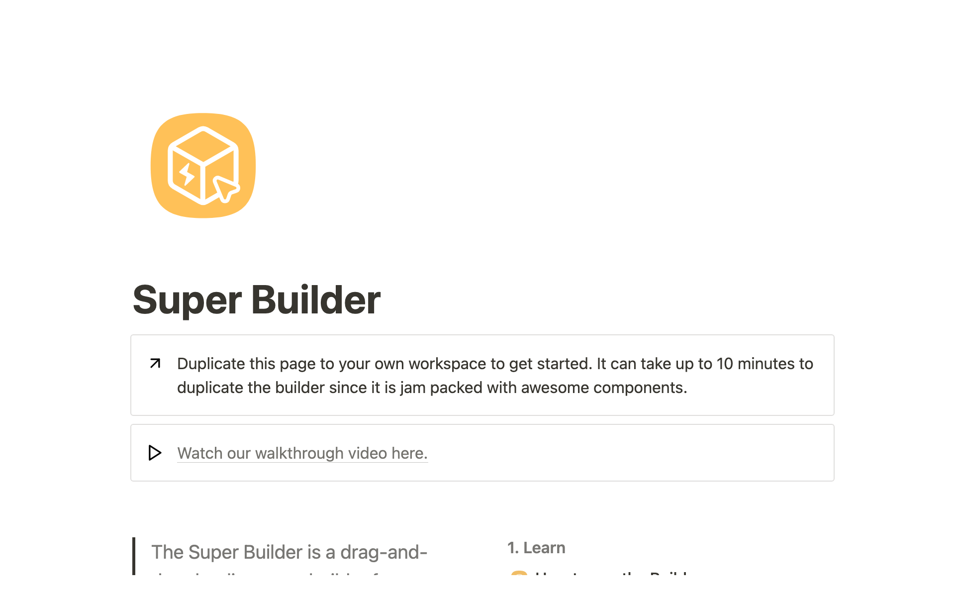 A template preview for Super builder