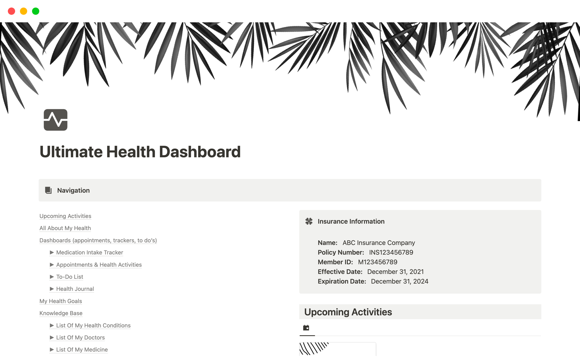 Ultimate Health Dashboardのテンプレートのプレビュー