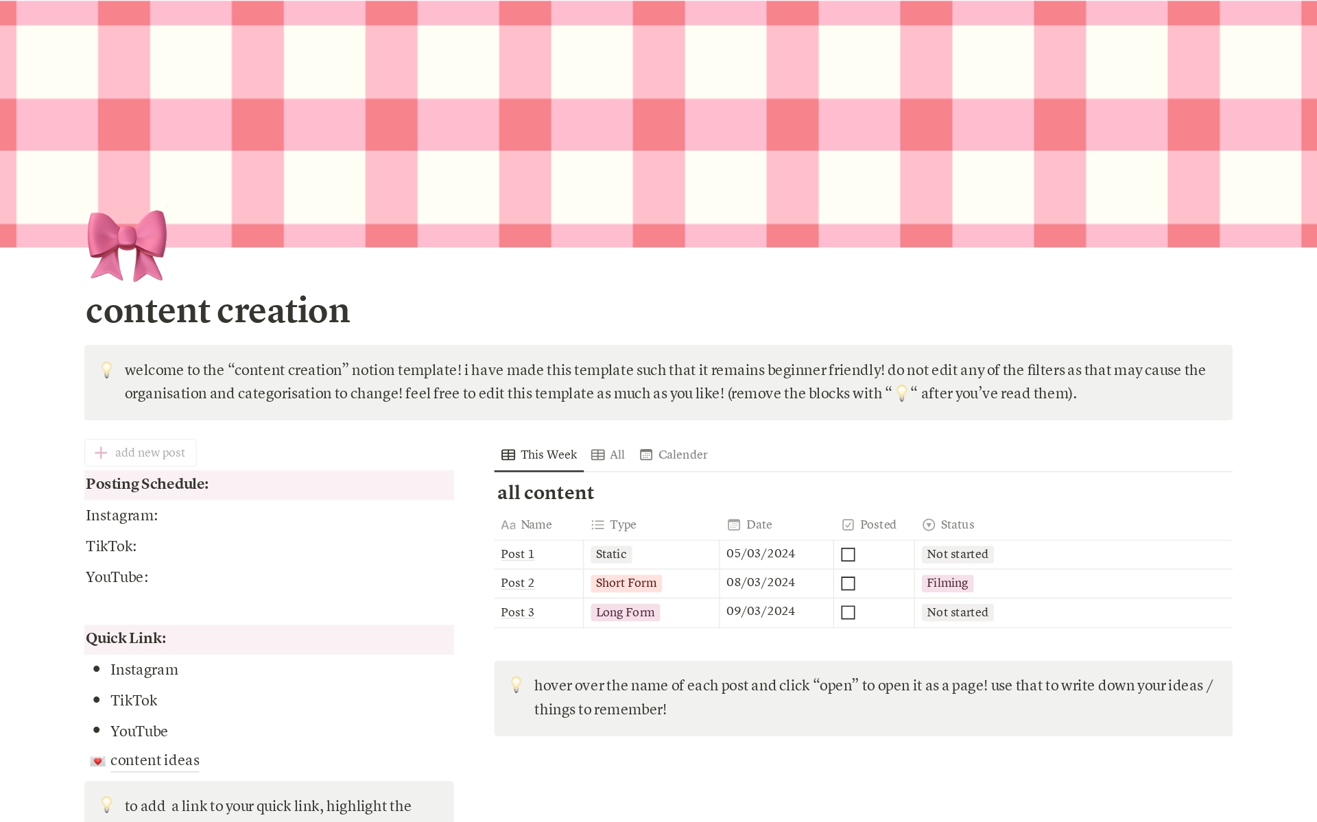 A template preview for Content Creation Planner