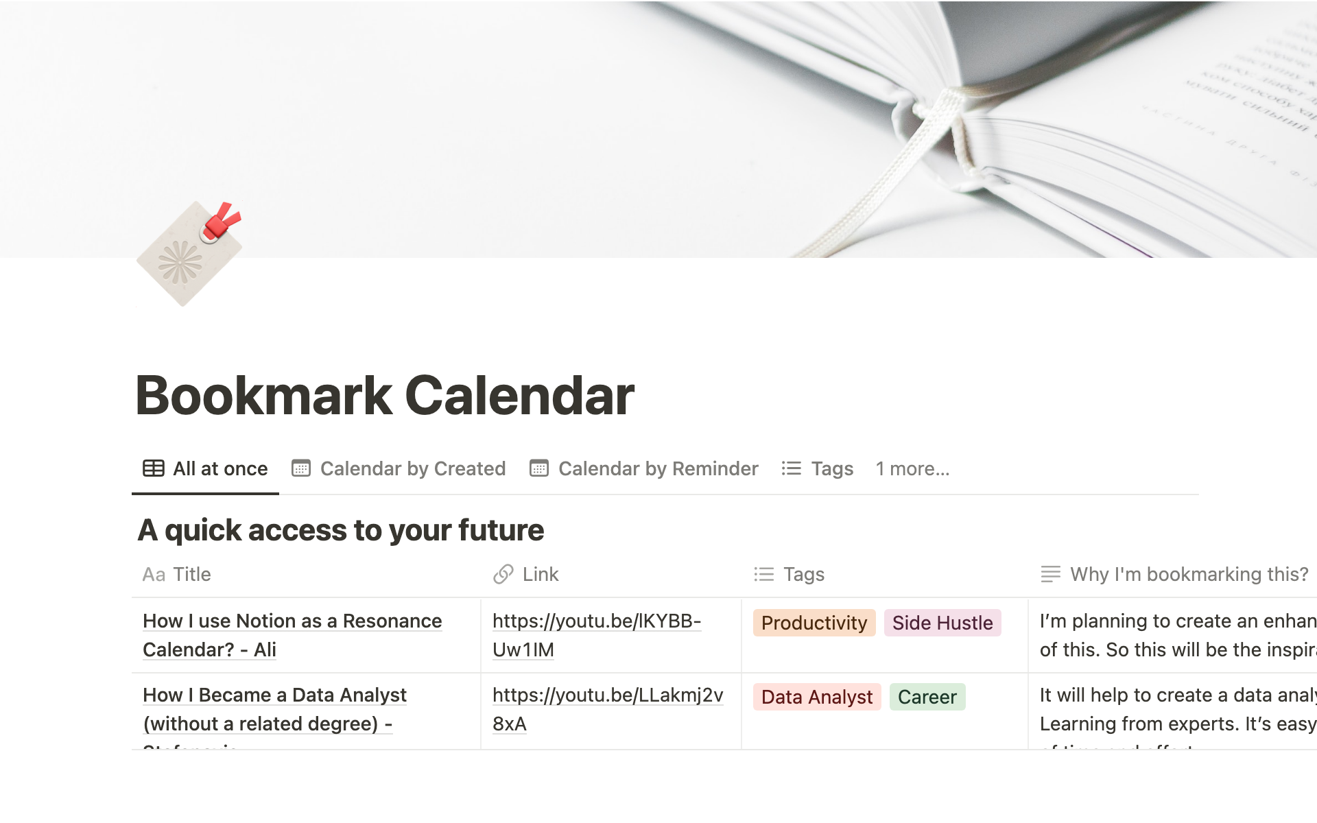 Bookmark Calendarのテンプレートのプレビュー