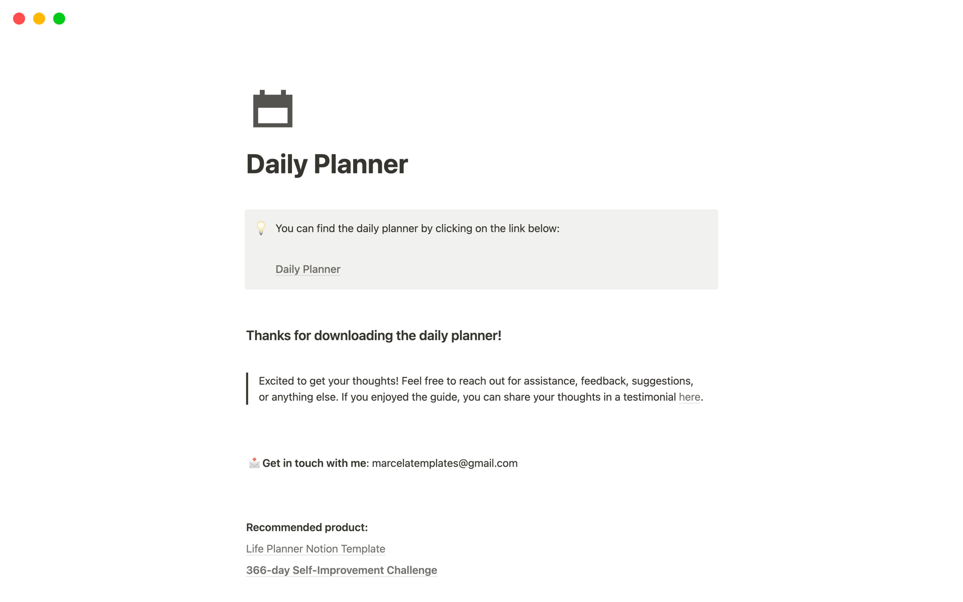 Vista previa de una plantilla para Daily Planner