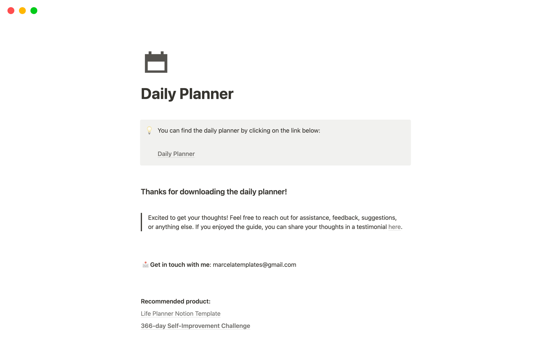 A template preview for Daily Planner