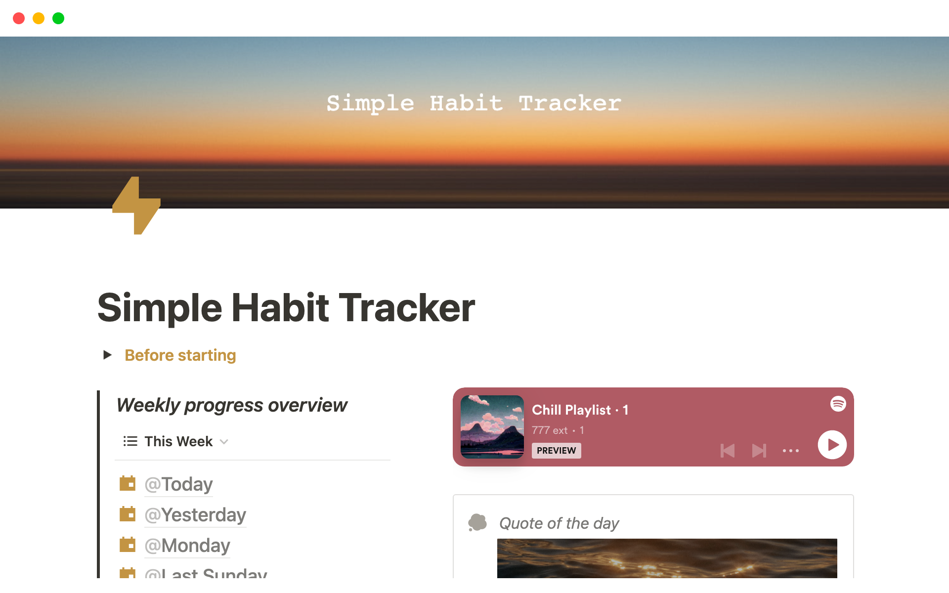 Aperçu du modèle de Simple Habit Tracker