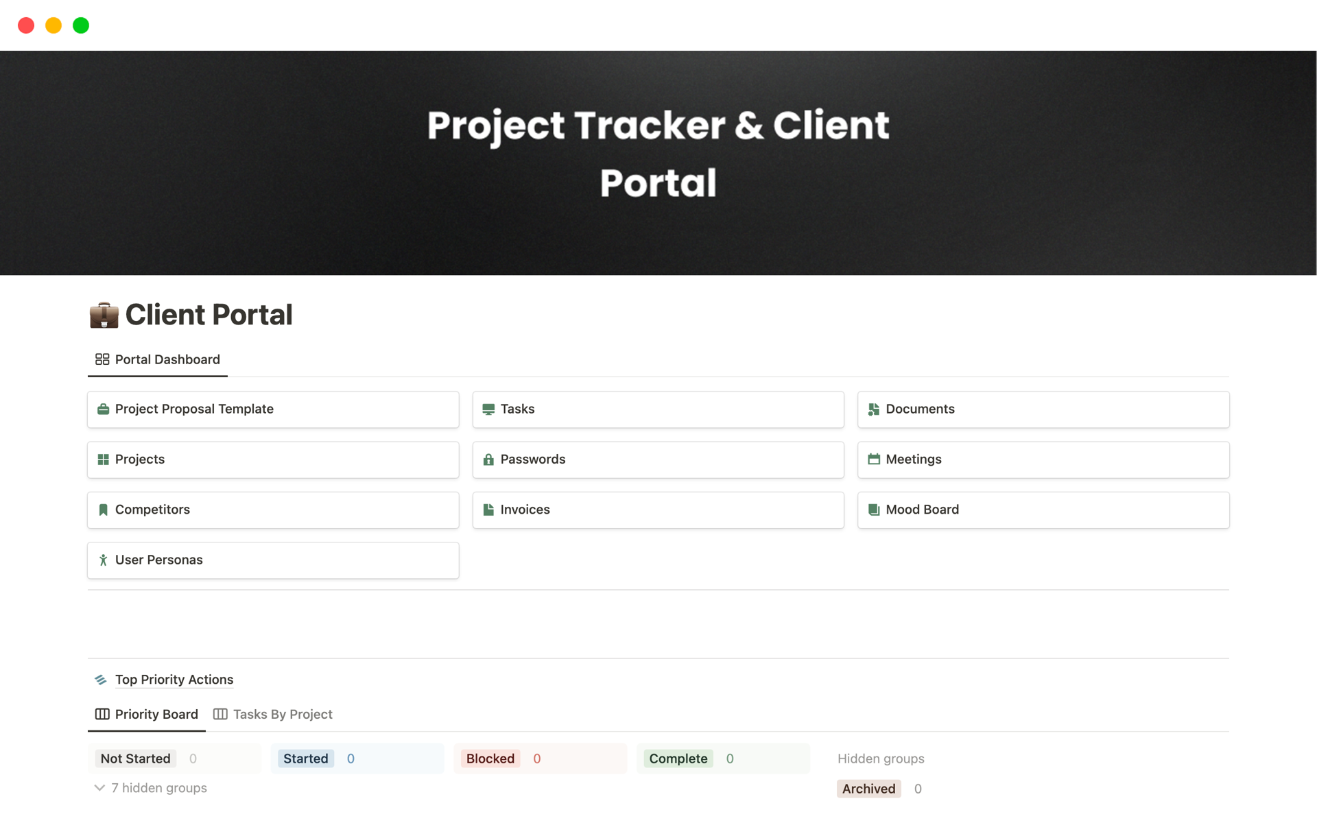Eine Vorlagenvorschau für Client Portal