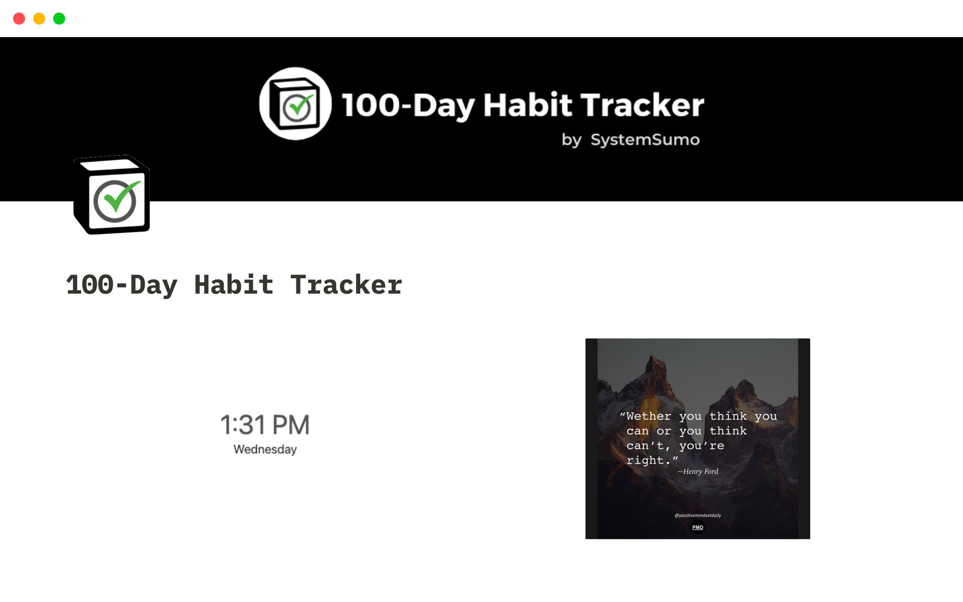 A template preview for 100-Day Habit Challenge & Tracker