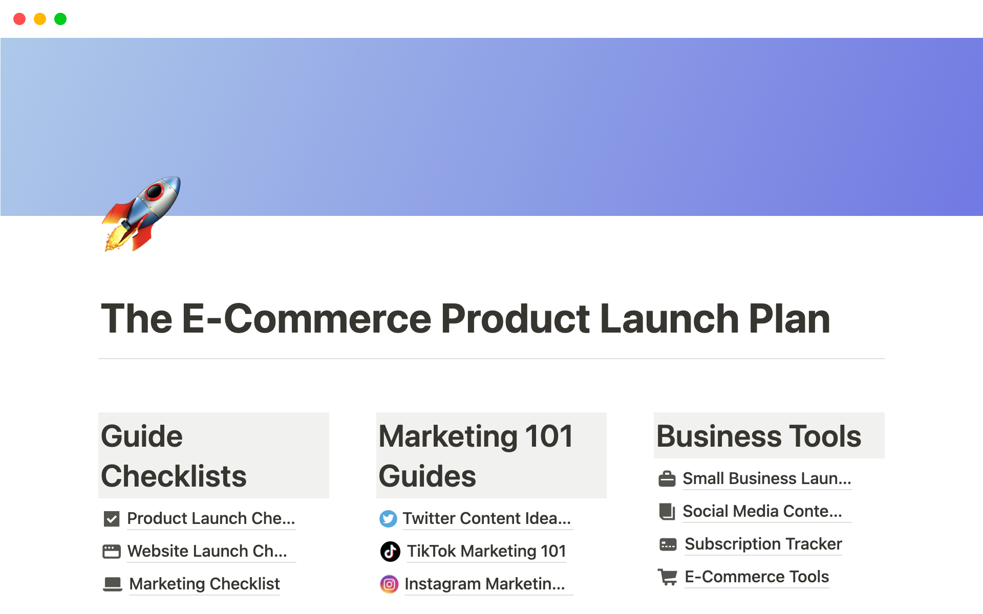 Vista previa de una plantilla para The E-Commerce Product Launch Plan