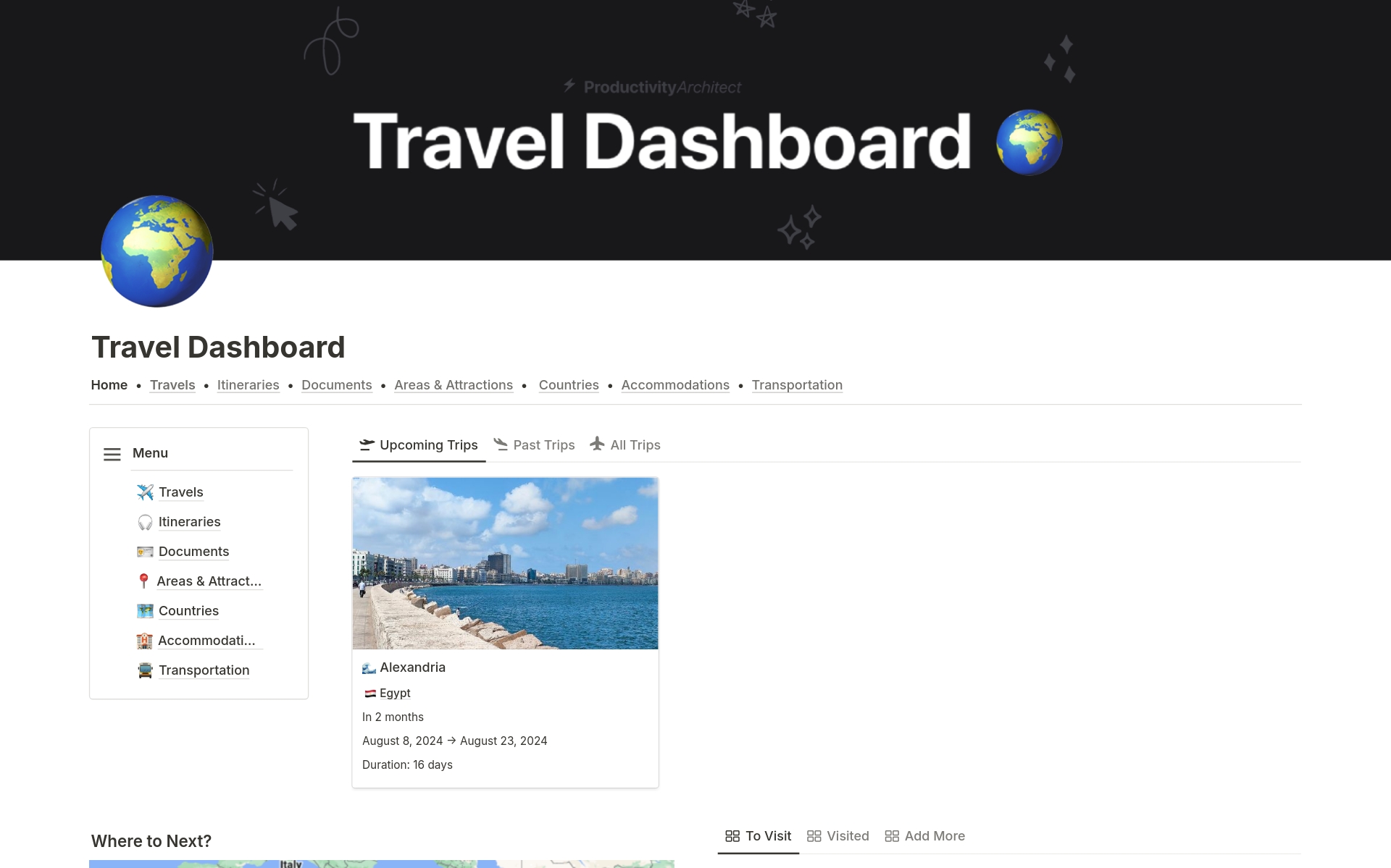 A template preview for Travel Dashboard
