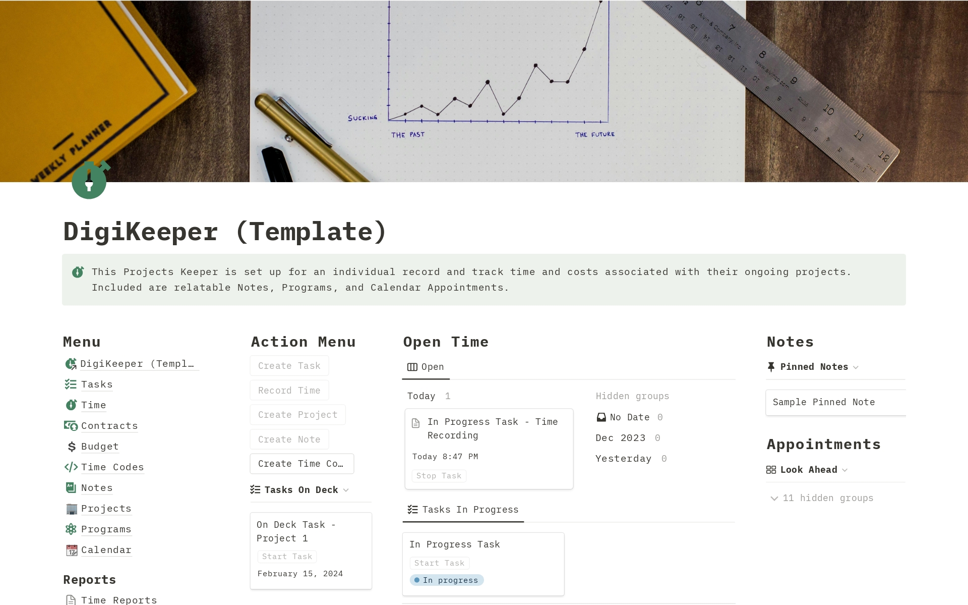 A template preview for DigiKeeper - Project, Time, Task, Cost Management