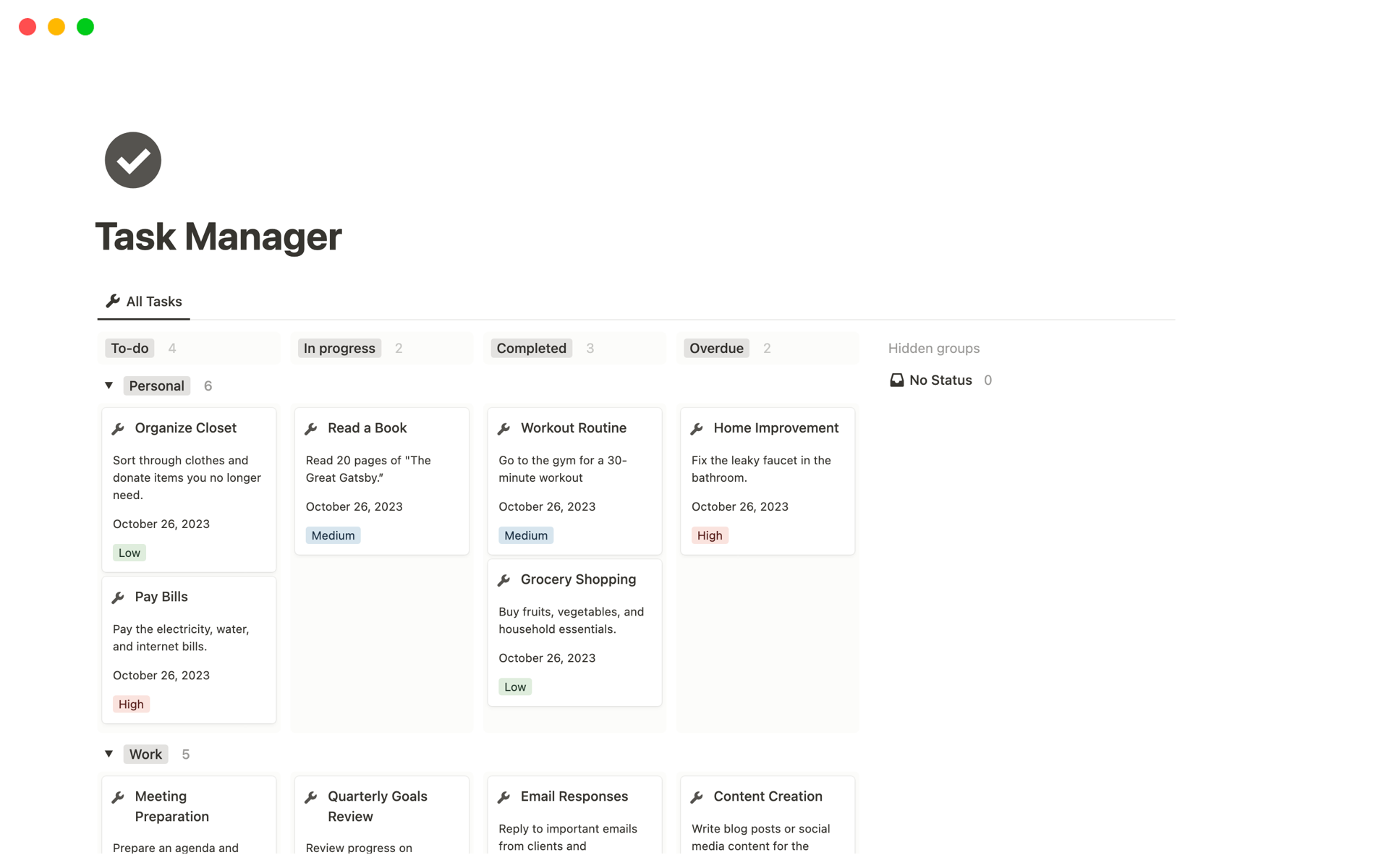 Manage all your tasks in one page