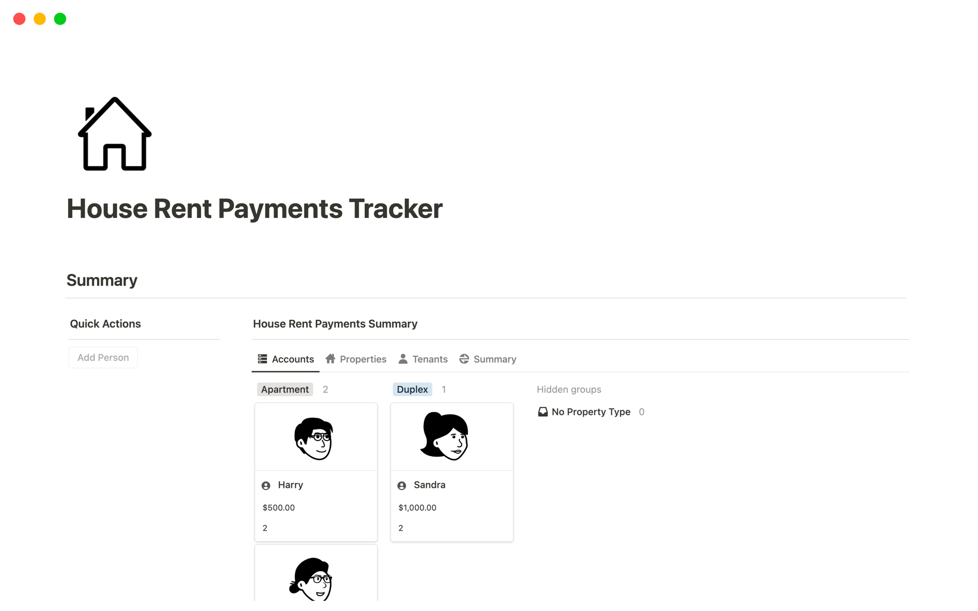 Vista previa de plantilla para House Rent Payments Tracker