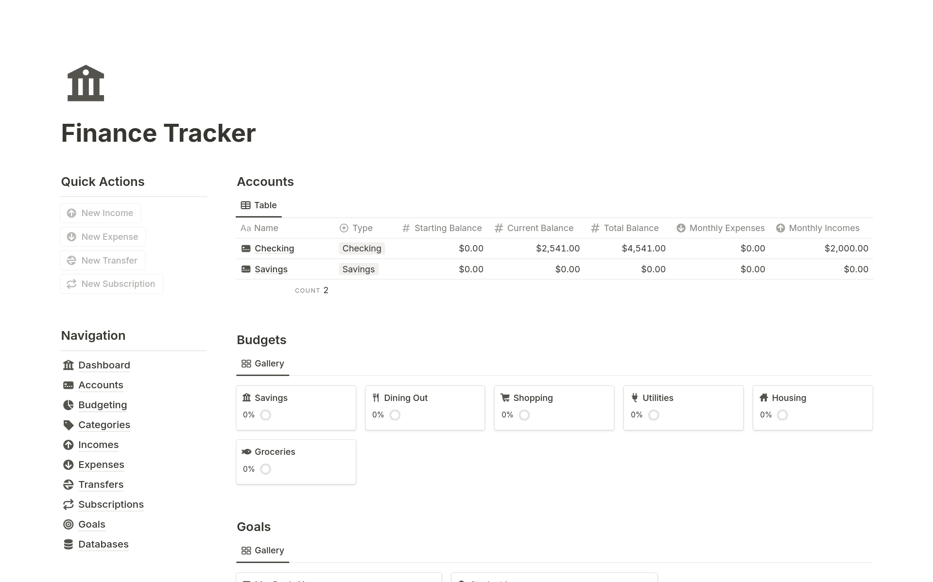 Vista previa de plantilla para Ultimate Finance Tracker