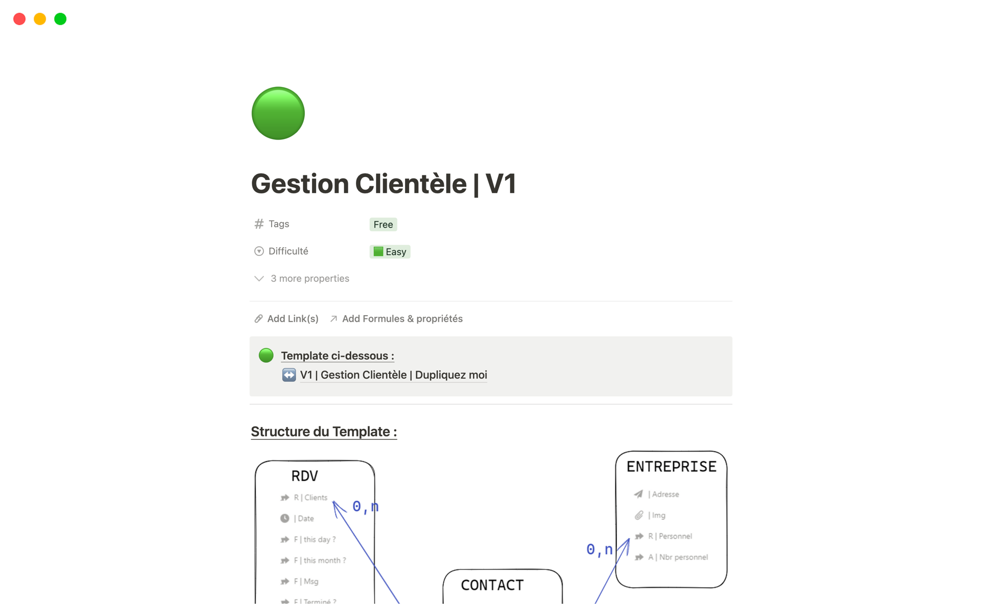 A template preview for Gestion Clientèle | V1