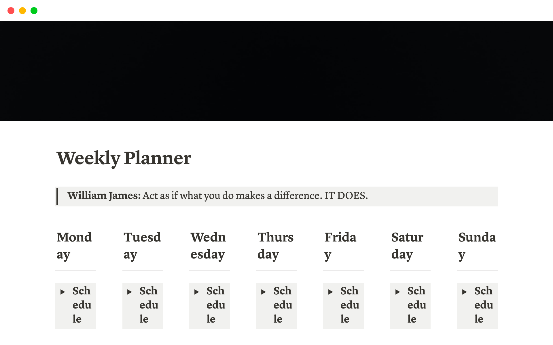 A template preview for Minimalistic Weekly Planner