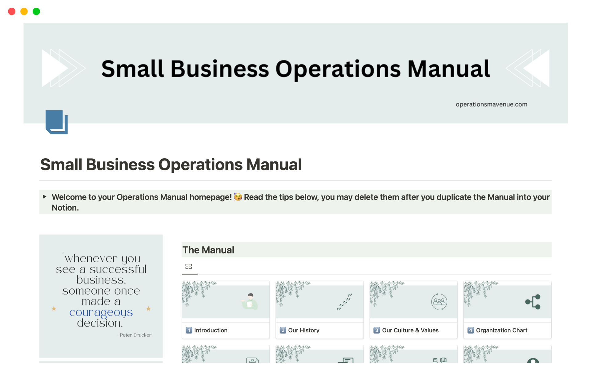 A template preview for Small Business Operations Manual