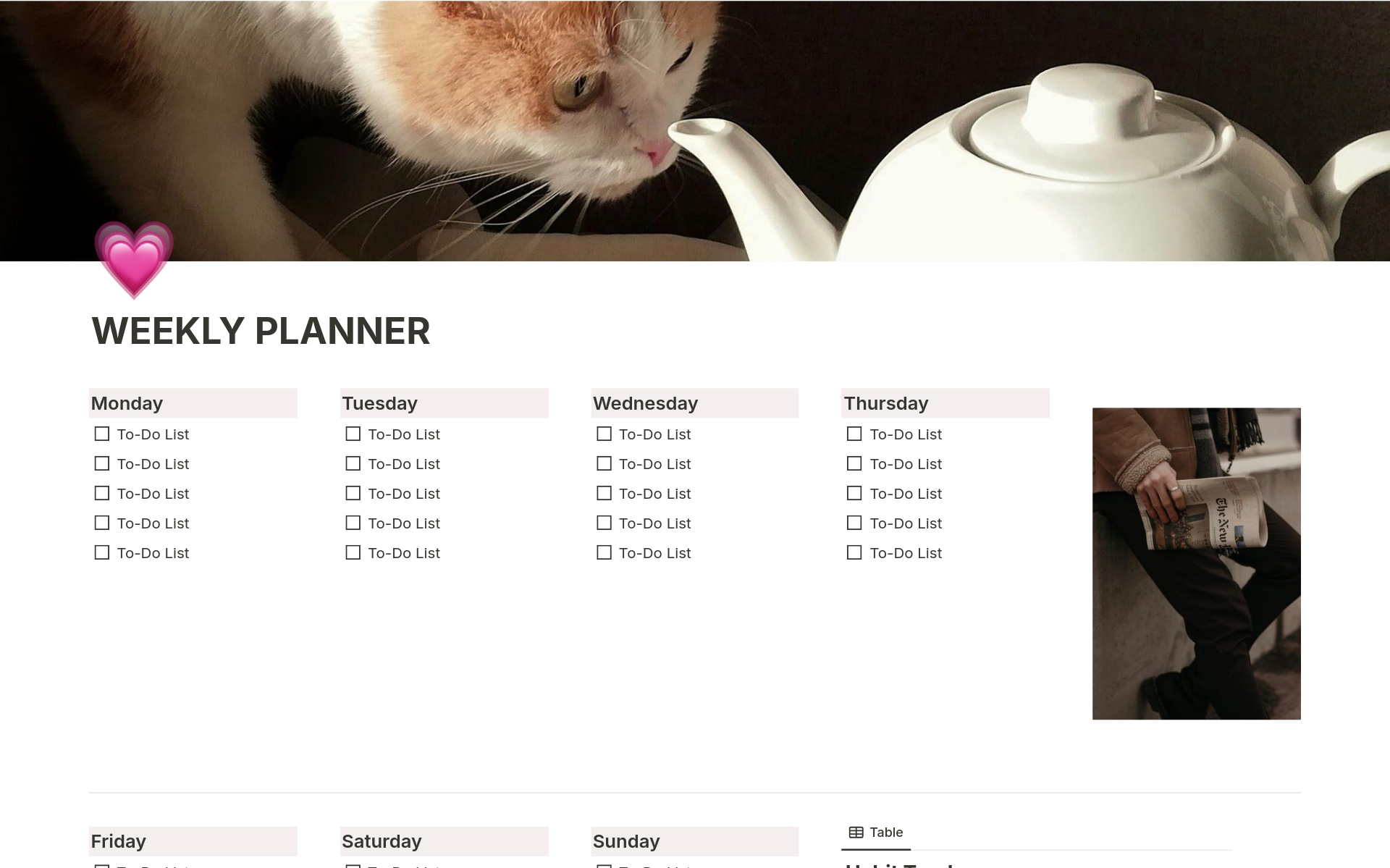 A template preview for Weekly Planner Notion Template