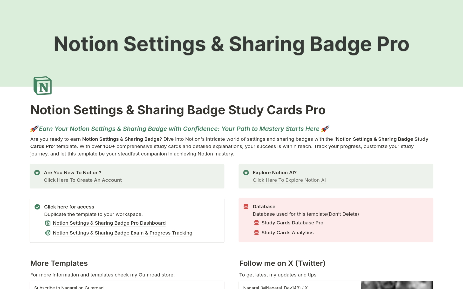 Settings & Sharing Badge Flash Cards Deck PRO Notion Template