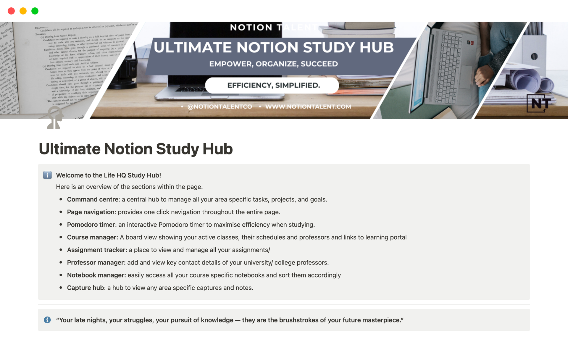 Eine Vorlagenvorschau für Ultimate Study Hub