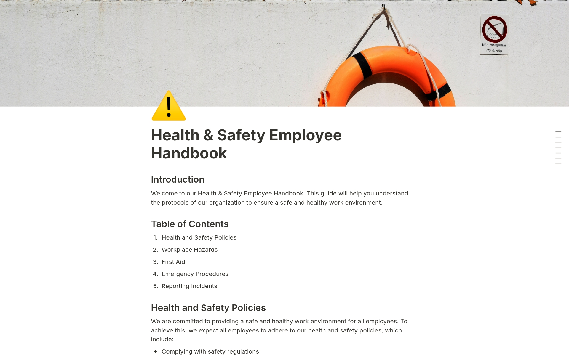 A template preview for Health & Safety Employee Handbook