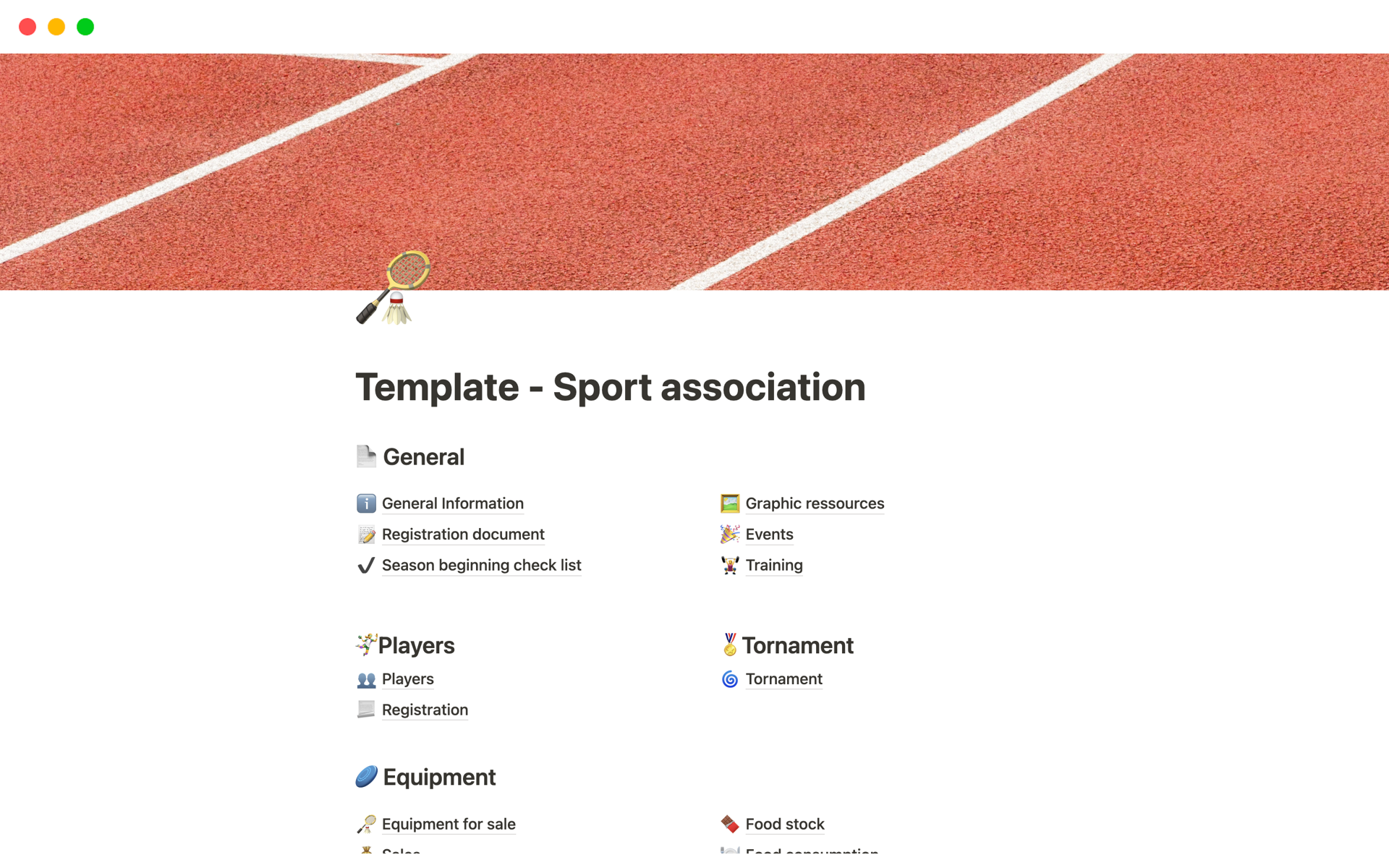 A template preview for Sports association Management