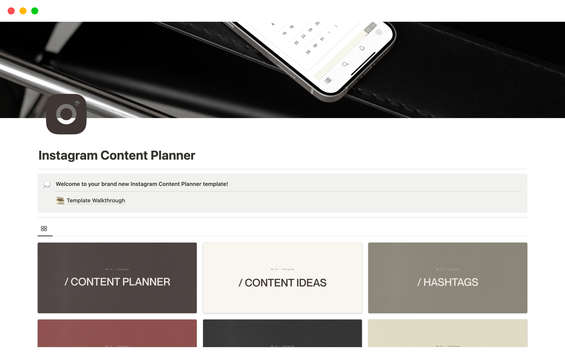A template preview for Instagram Content Planner