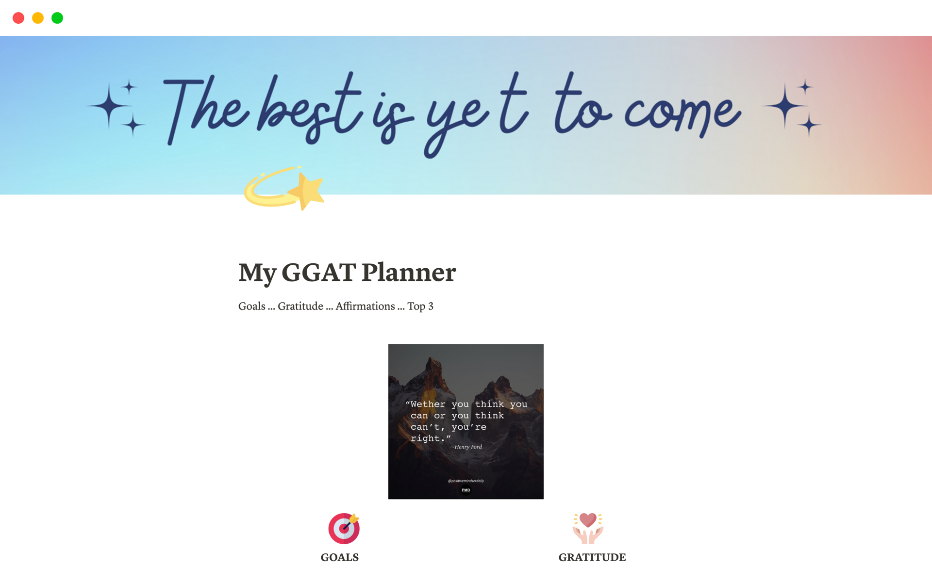 En forhåndsvisning av mal for My GGAT Planner
