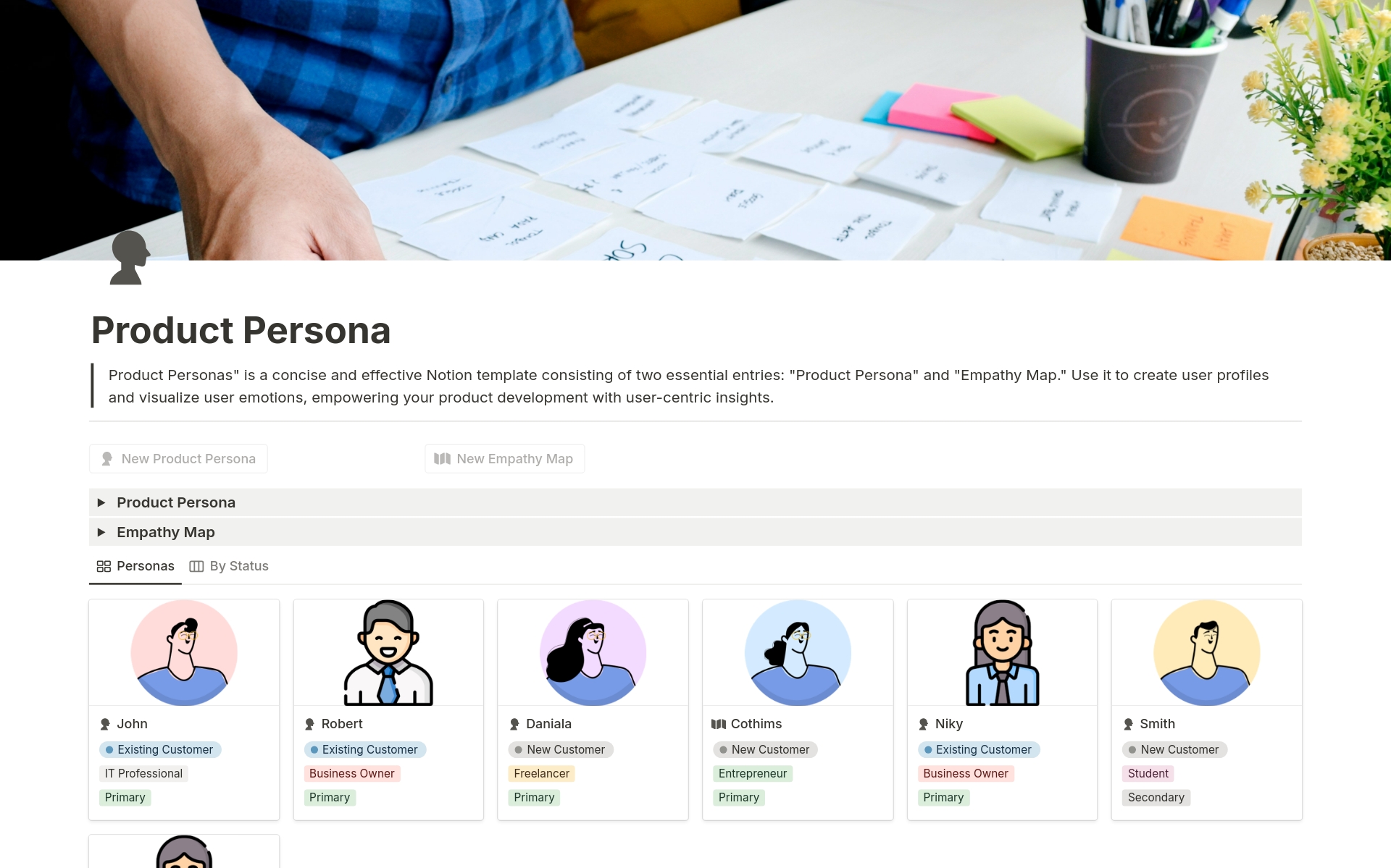A template preview for Product Persona 