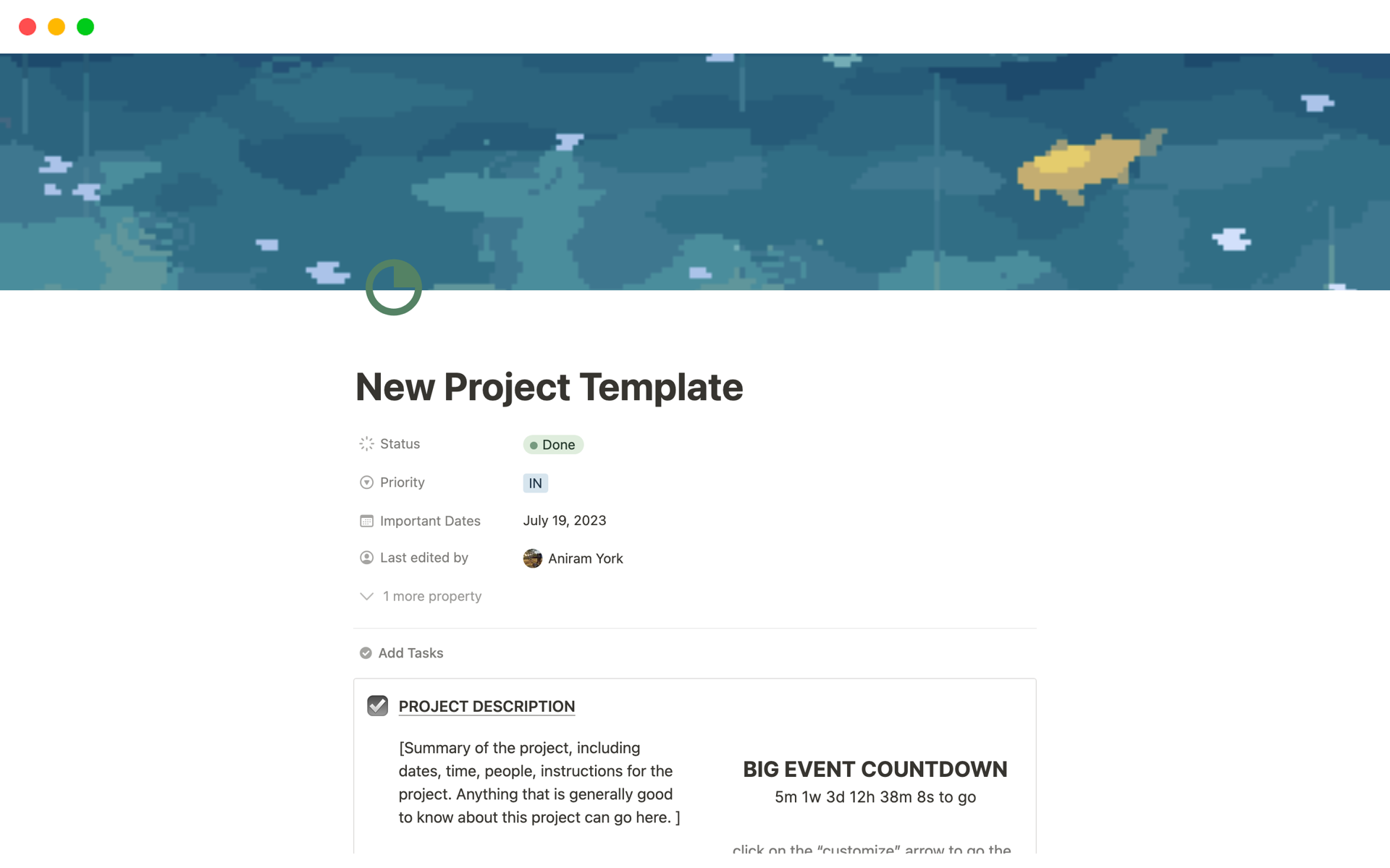 A template preview for New Project Template