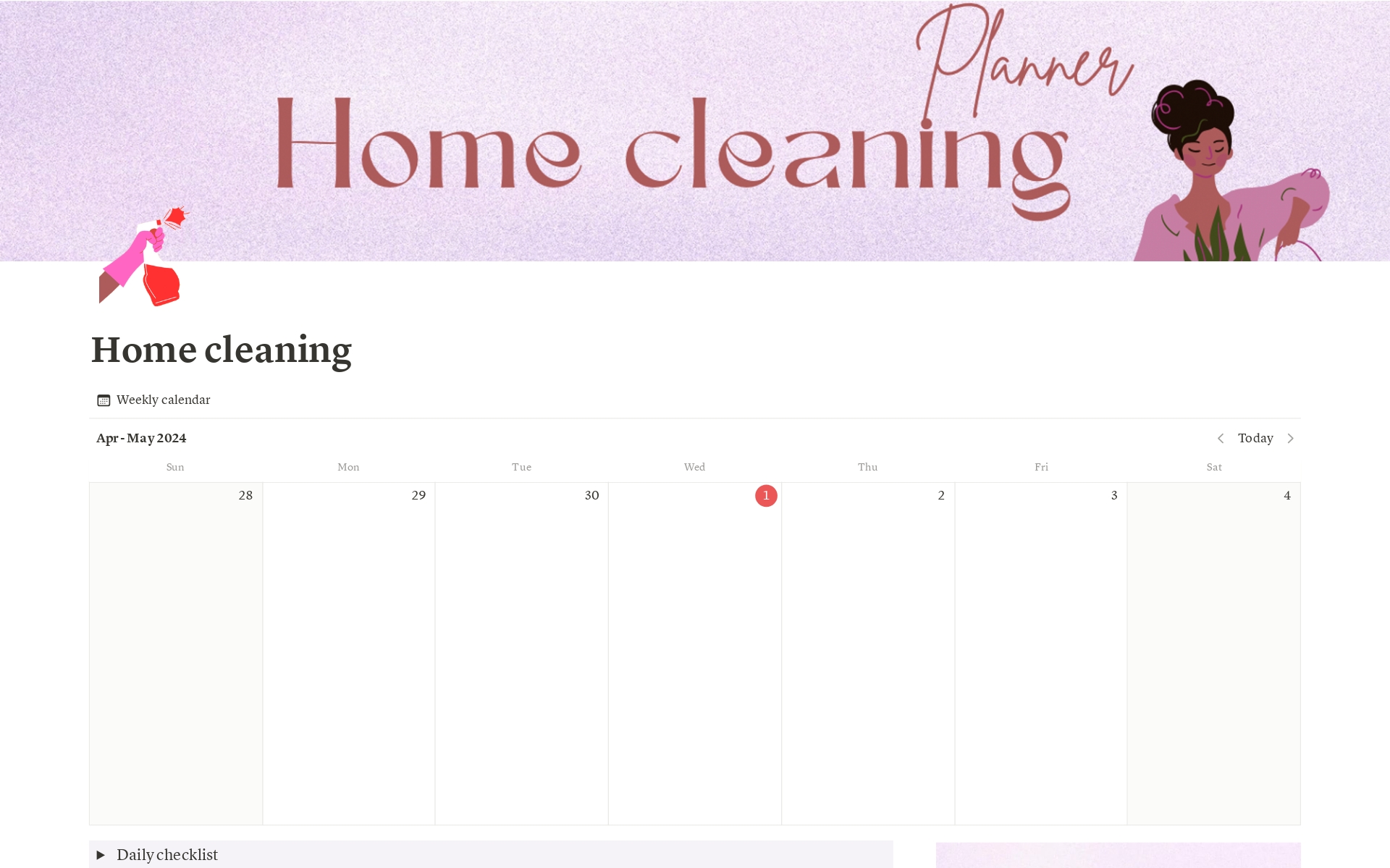 En förhandsgranskning av mallen för Home cleaning 