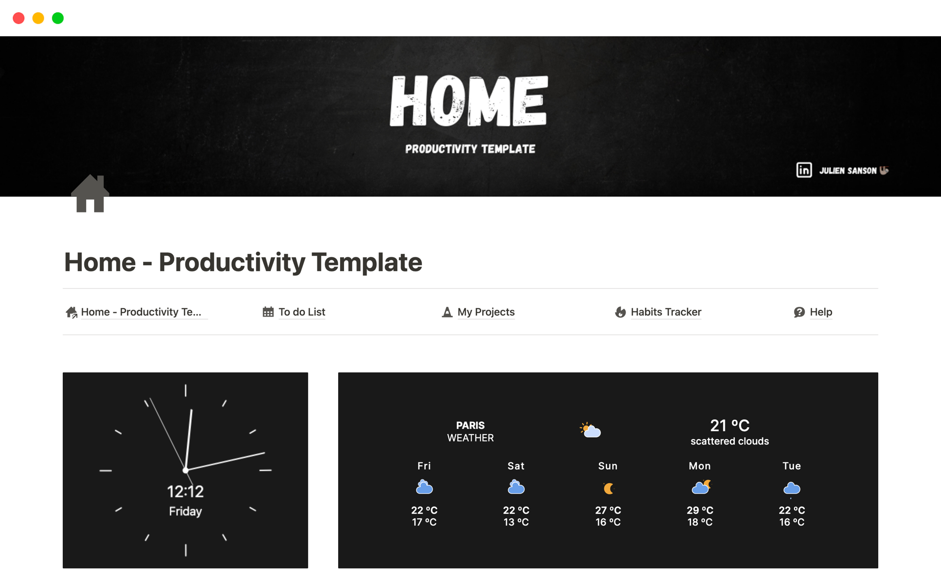 A template preview for Ultimate Productivity