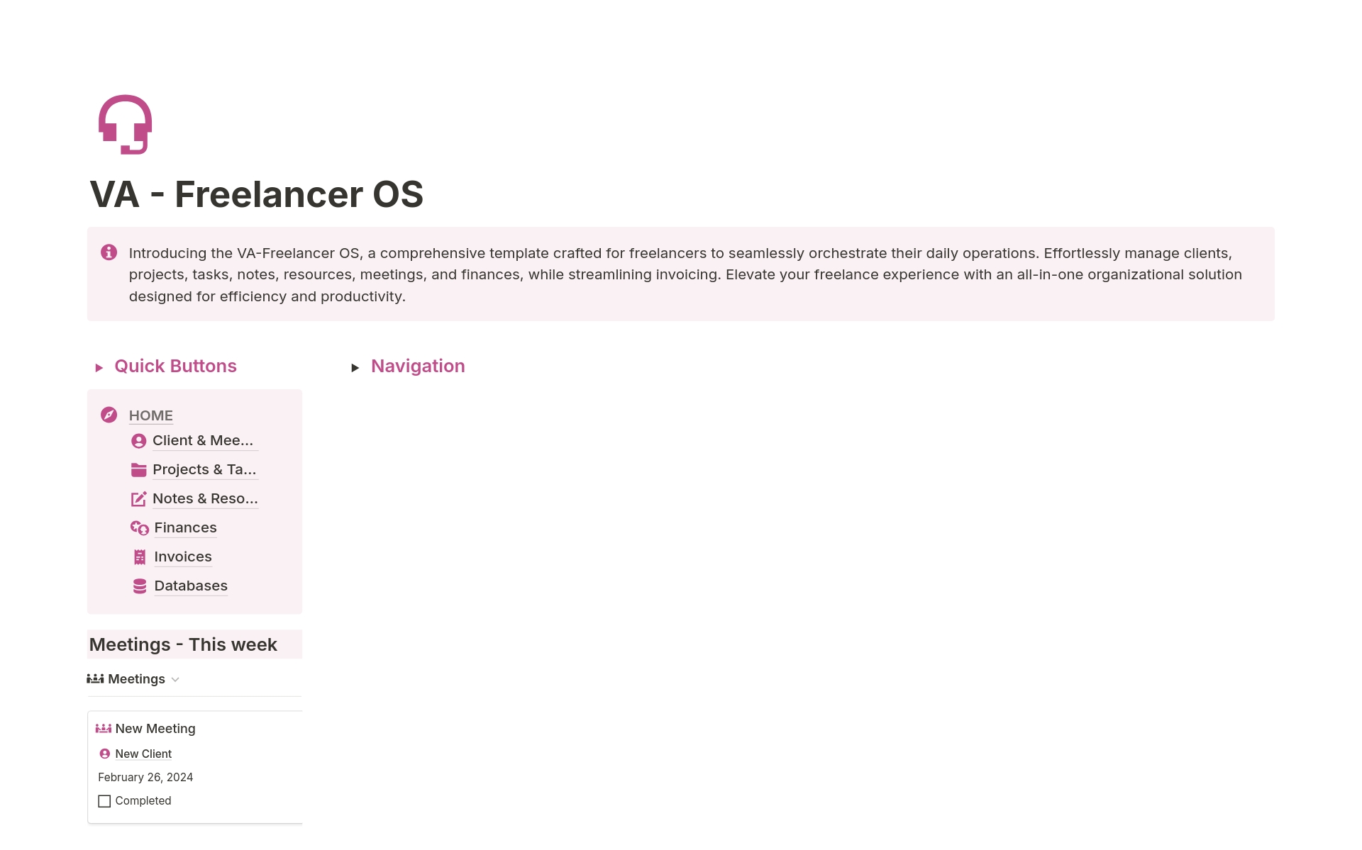 A template preview for VA-Freelancer OS