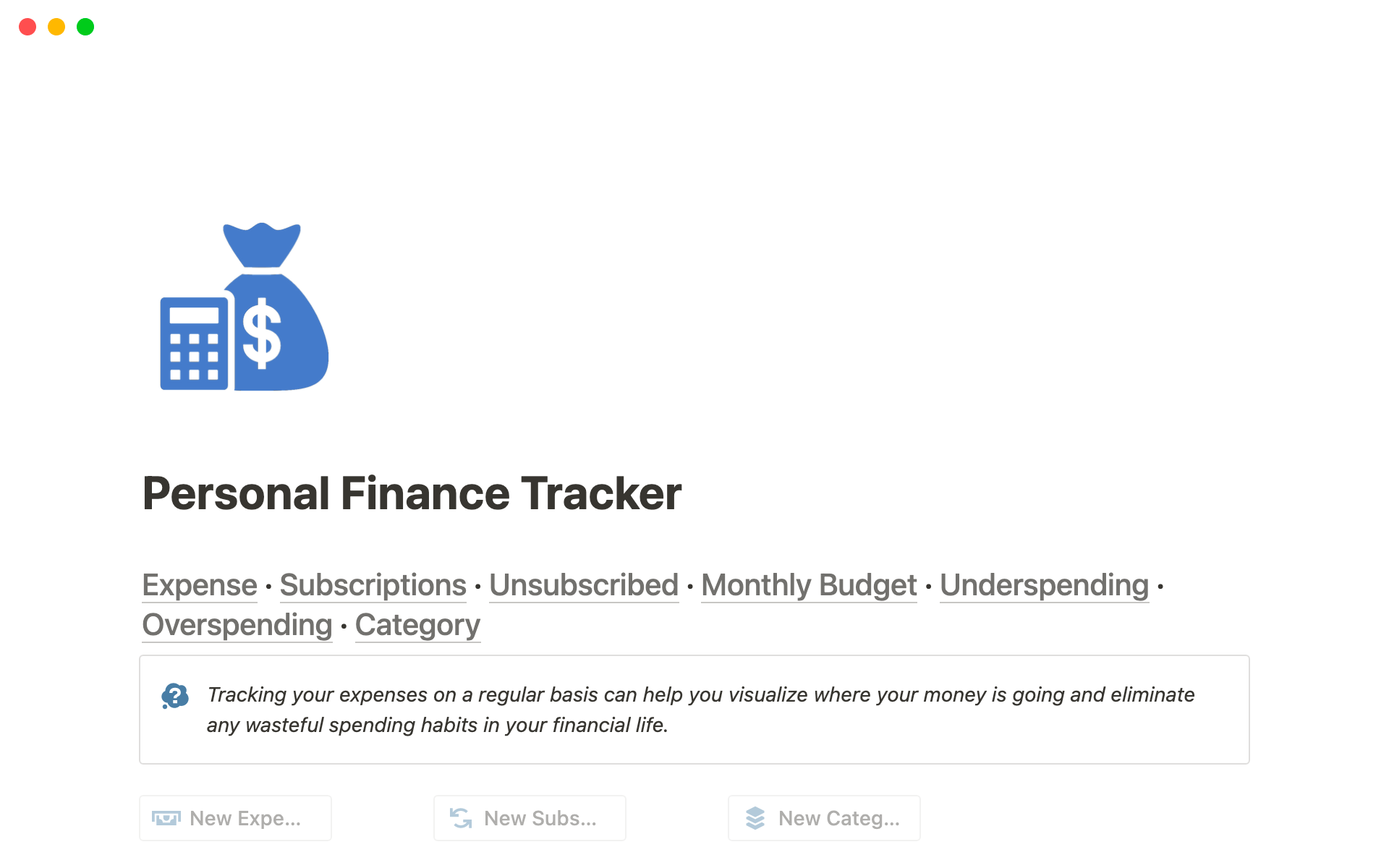 Personal Finance Trackerのテンプレートのプレビュー