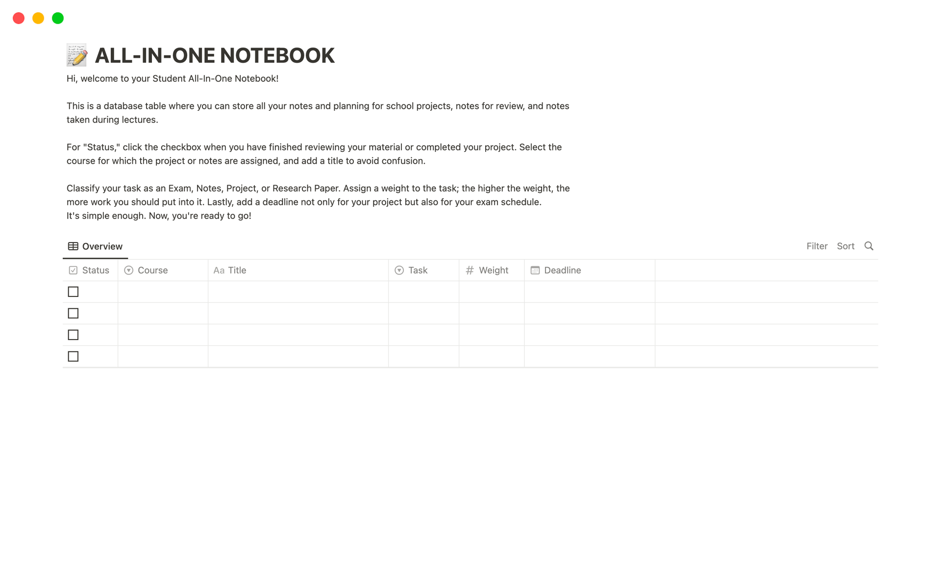 A template preview for All-In-One Notebook