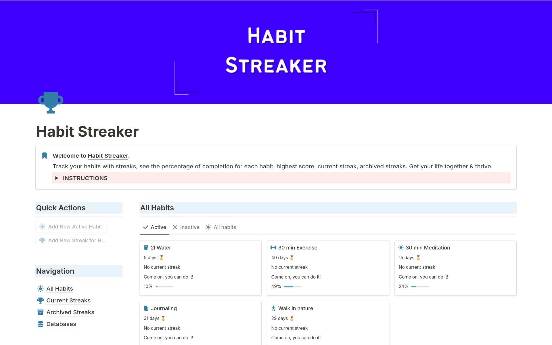 A template preview for Habit Streaker