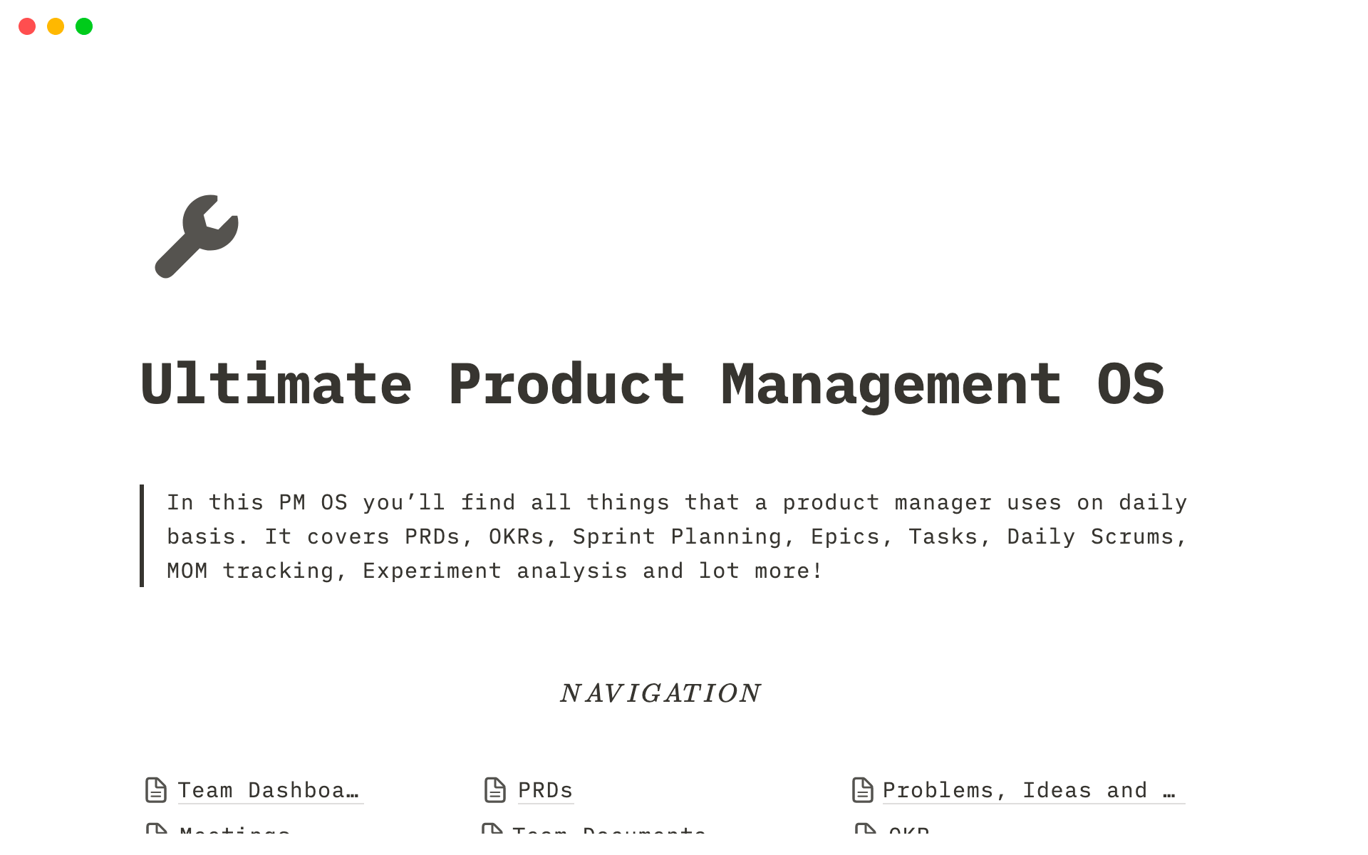 A template preview for Ultimate Product Management OS