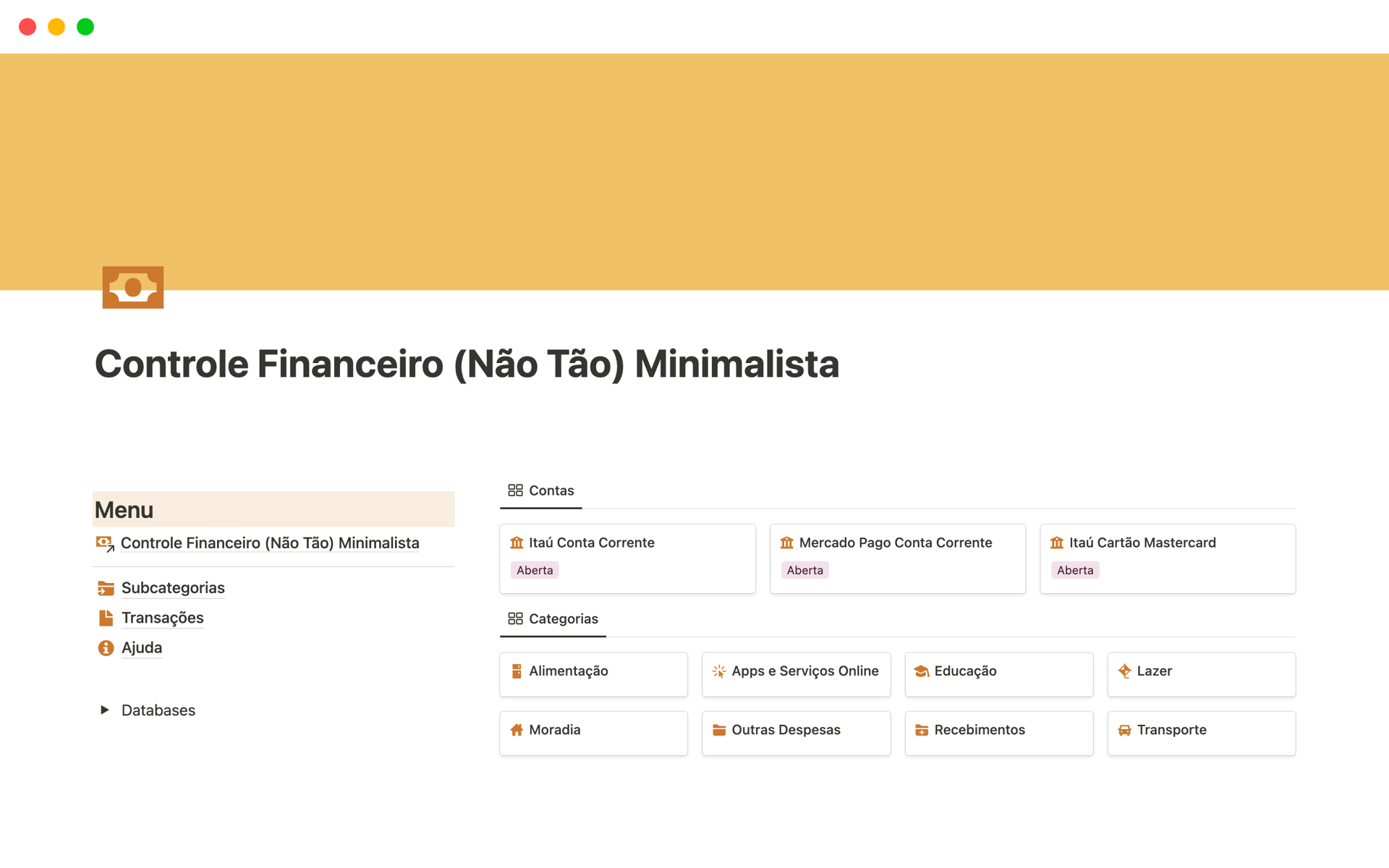 Eine Vorlagenvorschau für Controle Financeiro (Não Tão) Minimalista