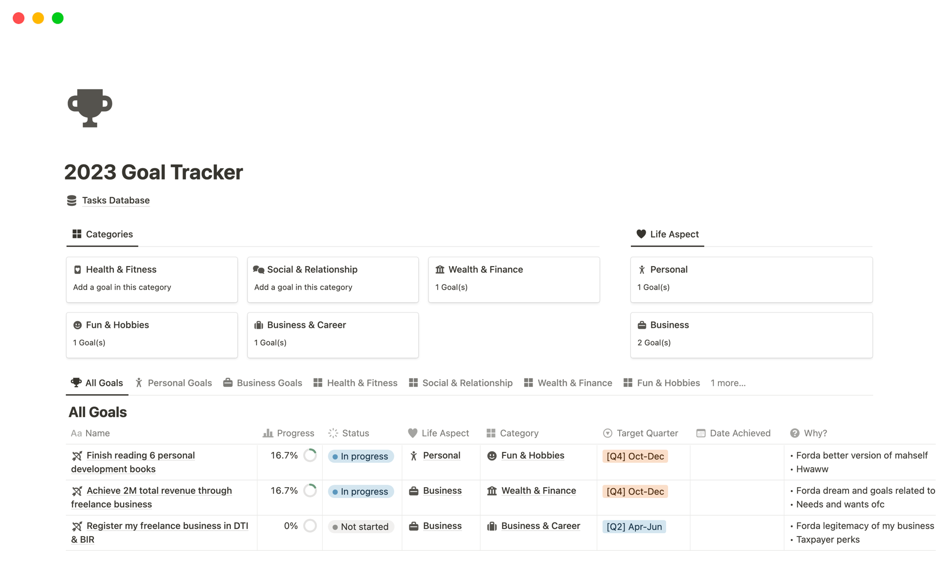 Goal Tracker by Pau 🫶 Notion Template