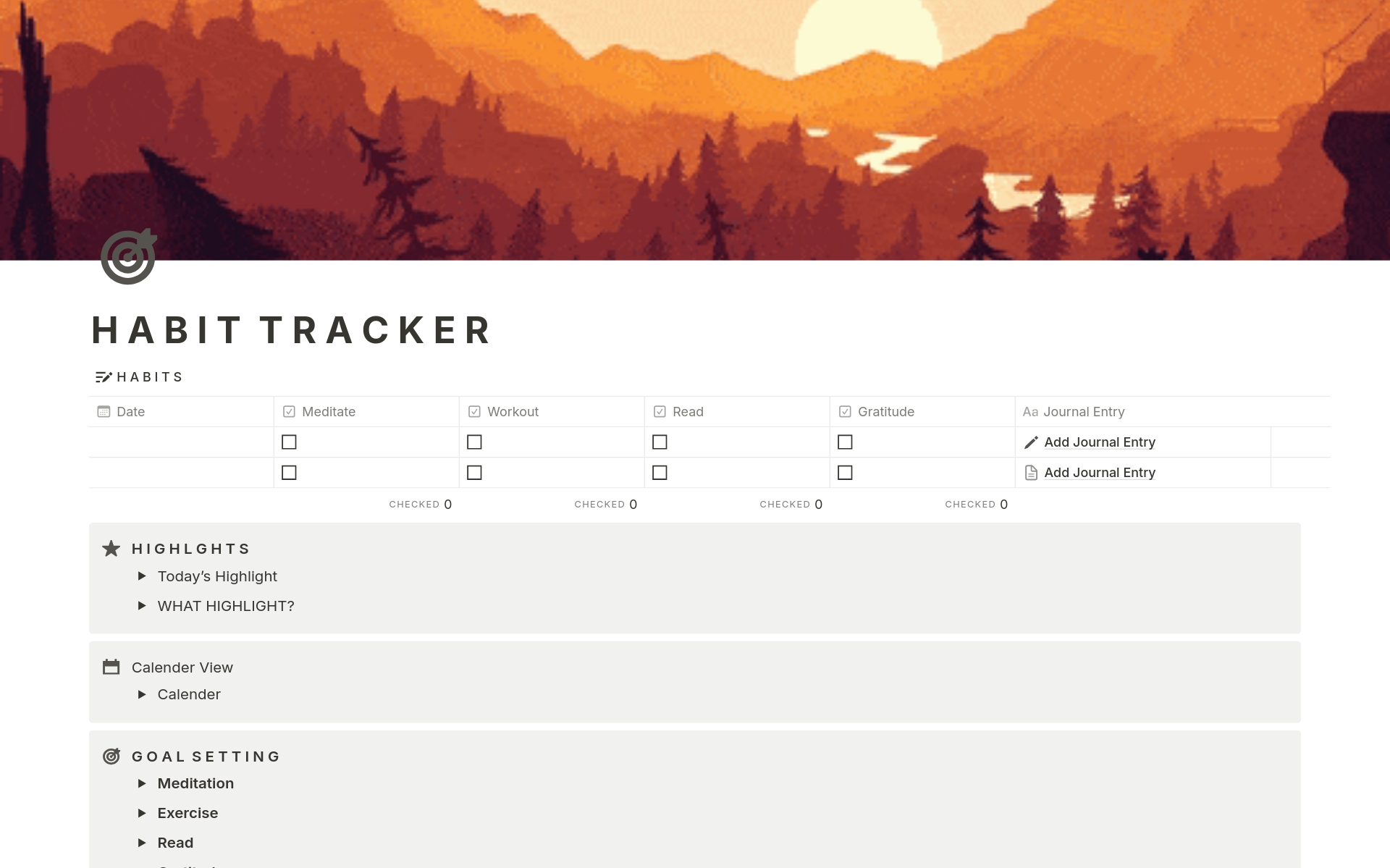 A template preview for HABIT TRACKER AND JOURNAL