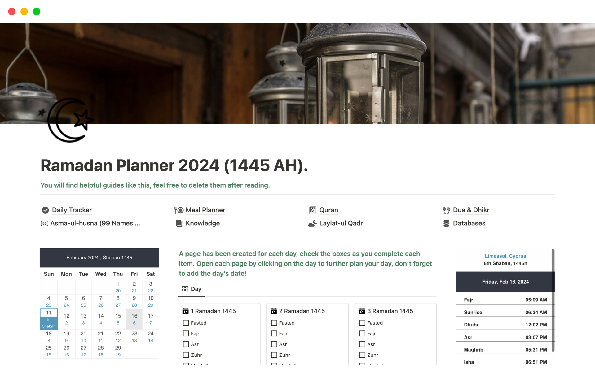A template preview for Ramadan Planner 2024 (1445 AH)
