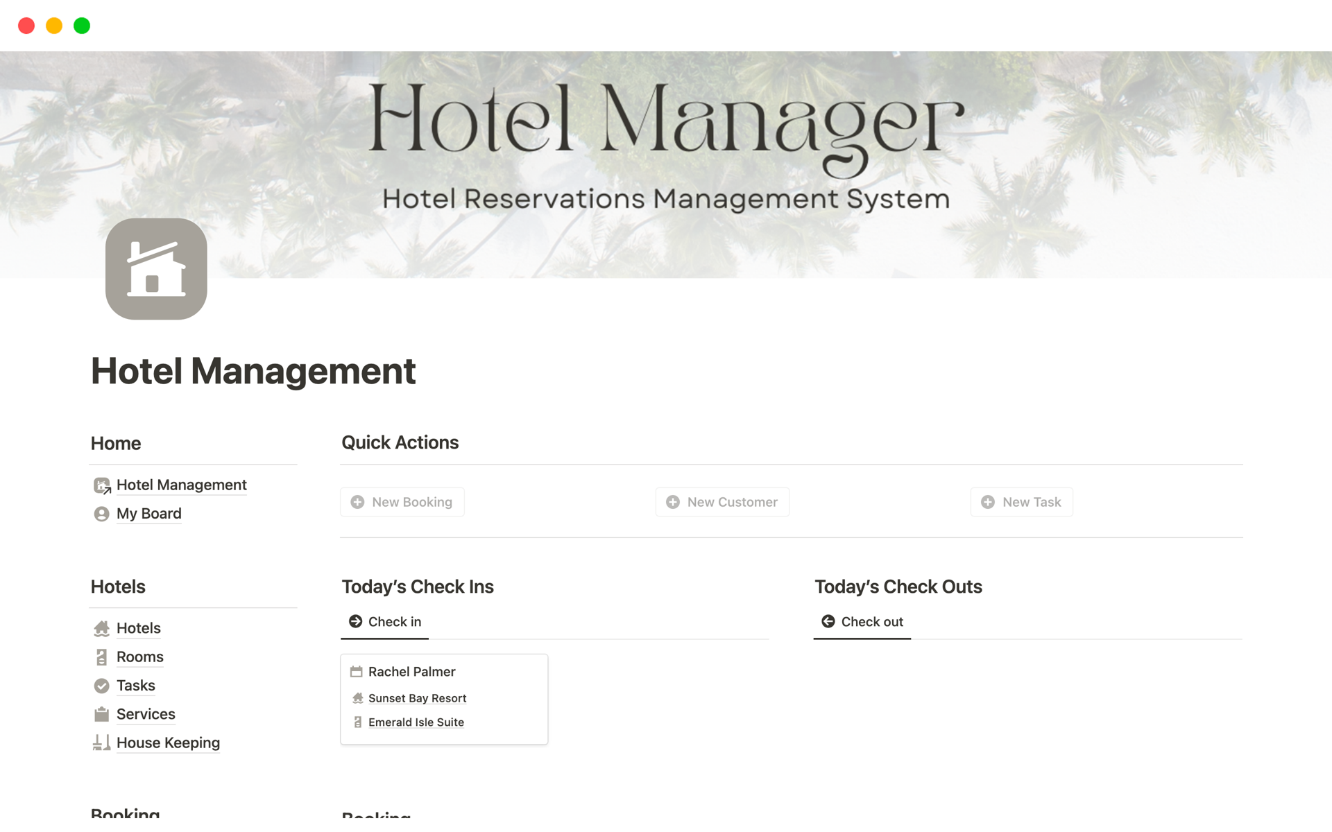 A template preview for Hotel Management