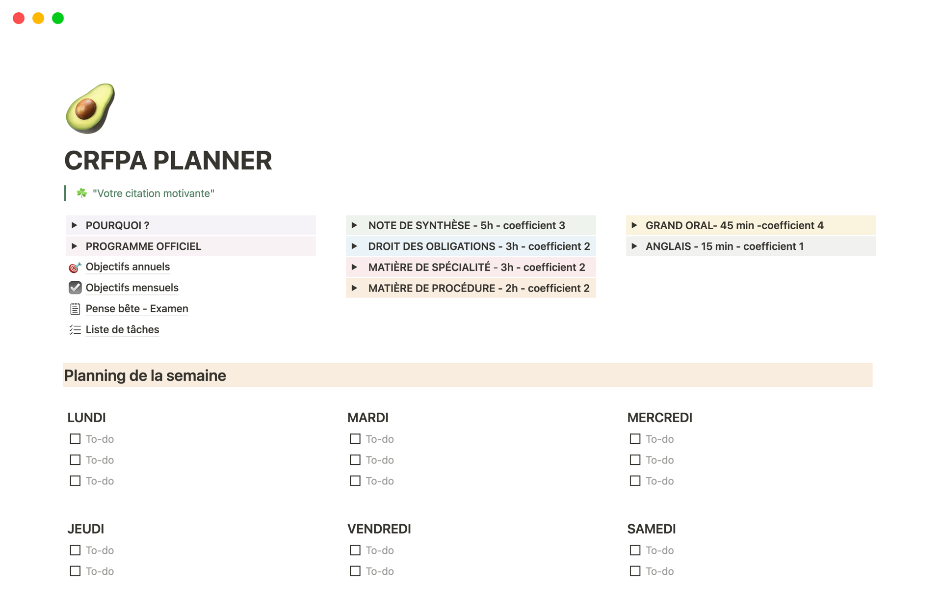 A template preview for CRFPA PLANNER 