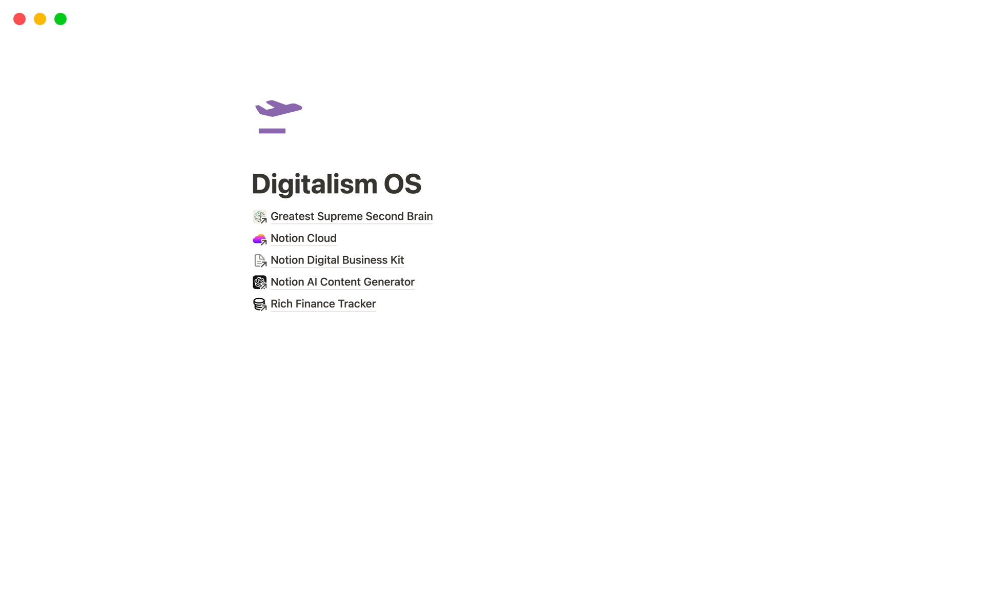 Vista previa de una plantilla para Digitalism OS