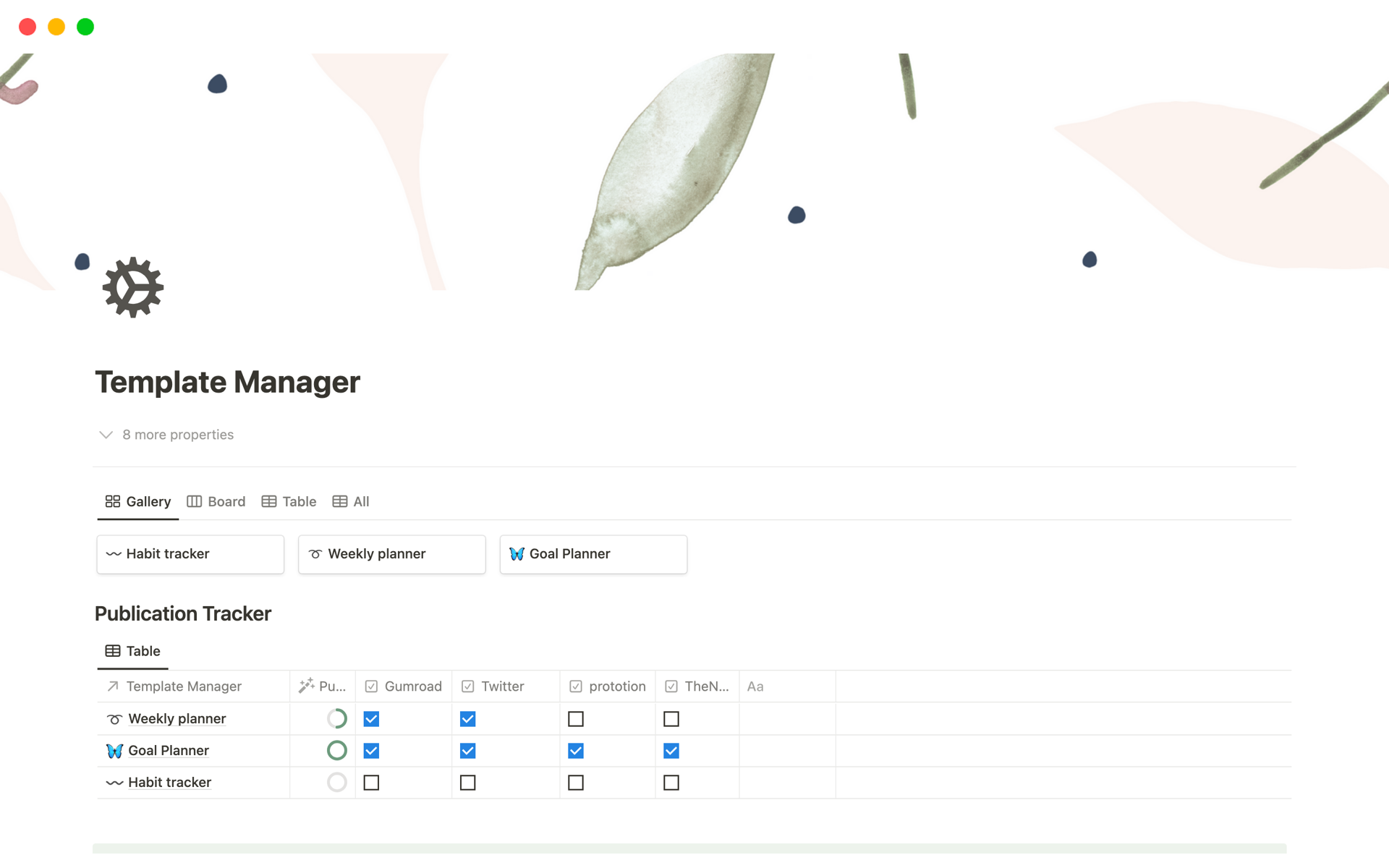 Vista previa de plantilla para Template Manager For Notion Creators