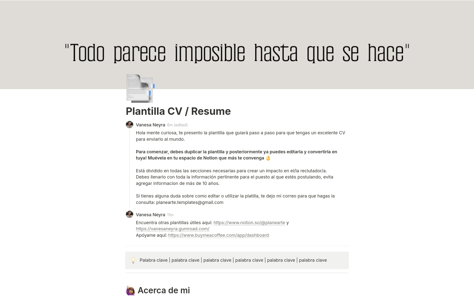 A template preview for Plantilla CV / Resume