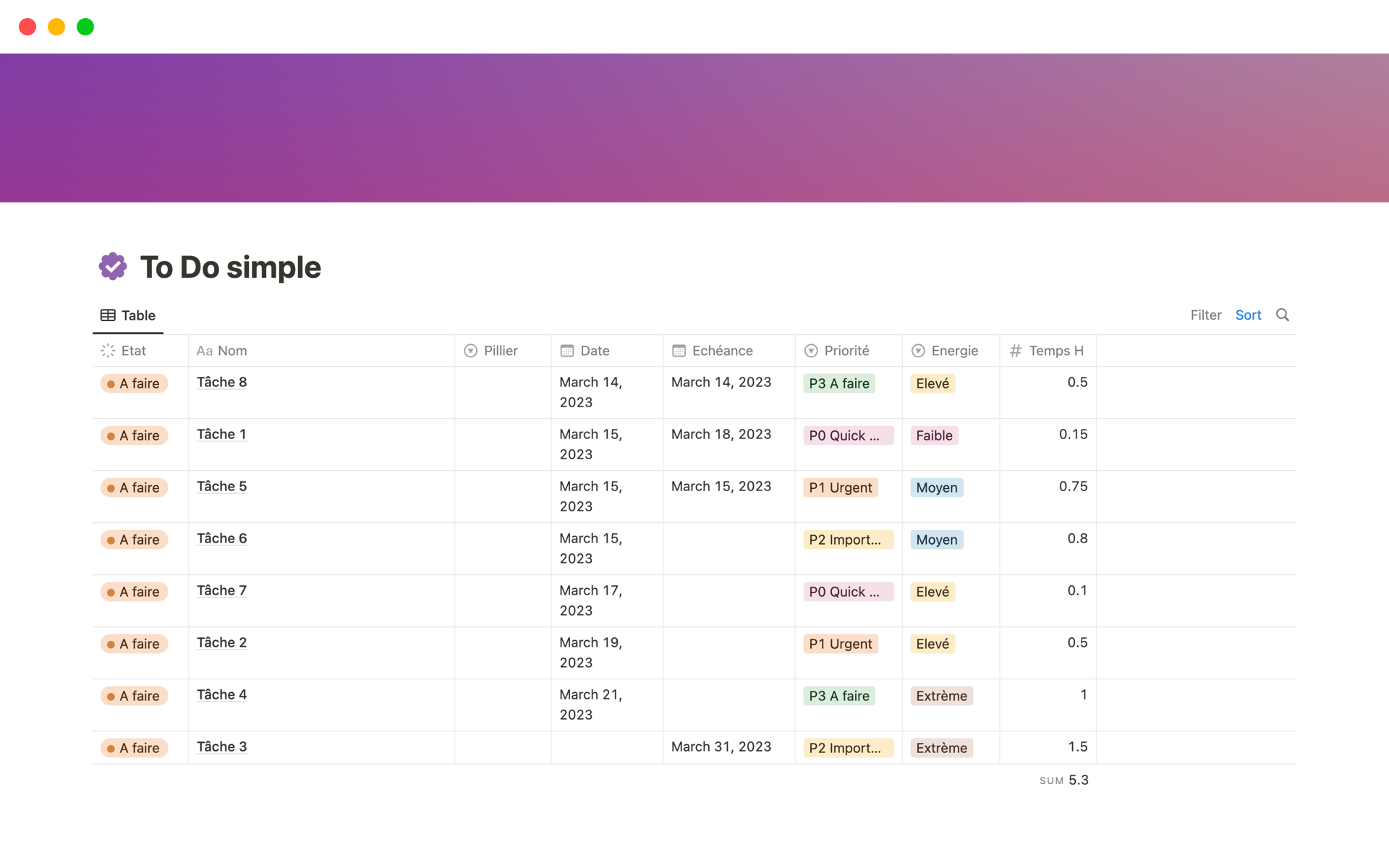 Modèle To Do list V1 | Marketplace Notion